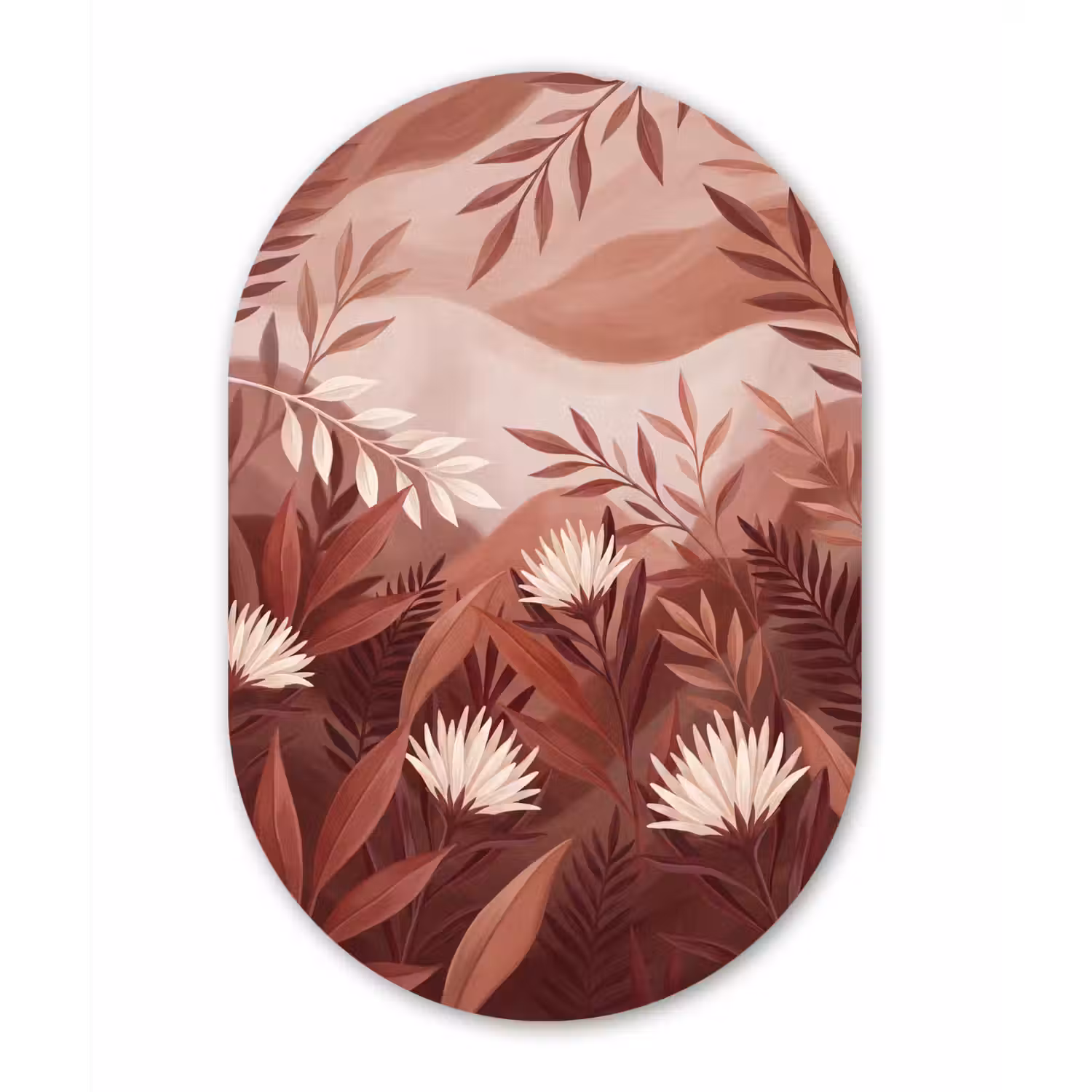 Planten - Bladeren - Botanisch - Modern - Bruin Wandcirkel Ovaal Aluminium middel -3d