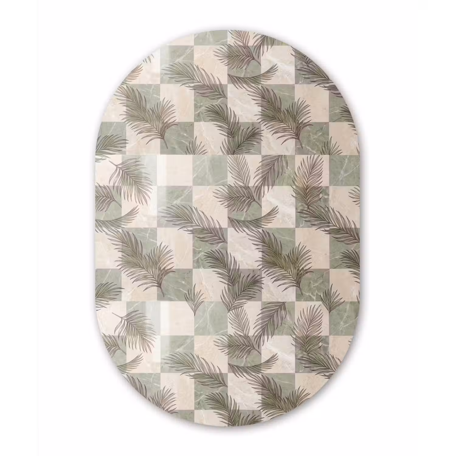 Planten - Bladeren - Marmer - Modern - Groen Wandcirkel Ovaal Aluminium middel -3d