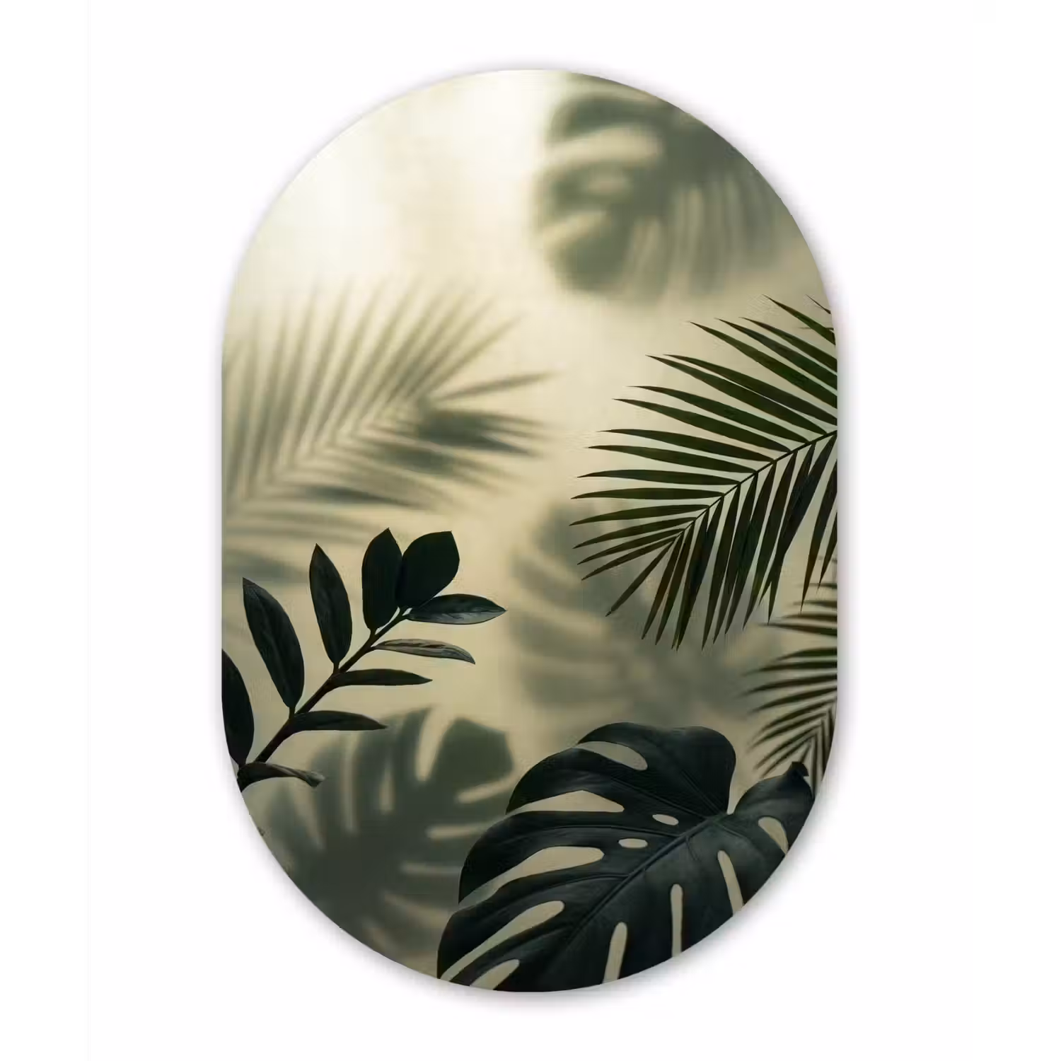 Planten - Bladeren - Schaduwen - Groen - Modern Wandcirkel Ovaal Aluminium middel -3d