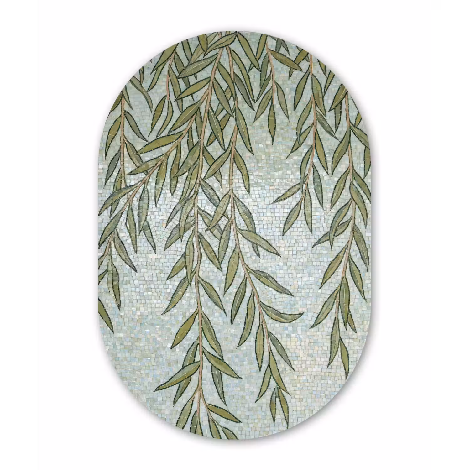 Planten - Mozaïek - Patroon - Groen - Blauw Wandcirkel Ovaal Aluminium middel -3d