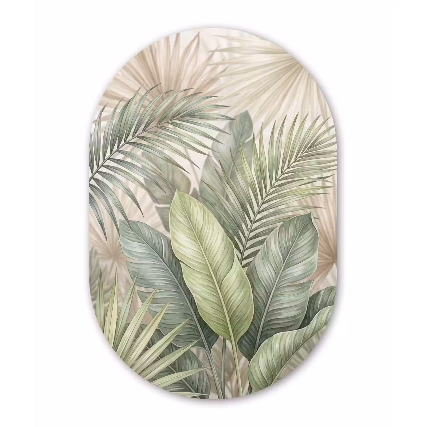Planten - Tropisch - Bladeren - Groen - Natuur Wandcirkel Ovaal Aluminium middel -3d