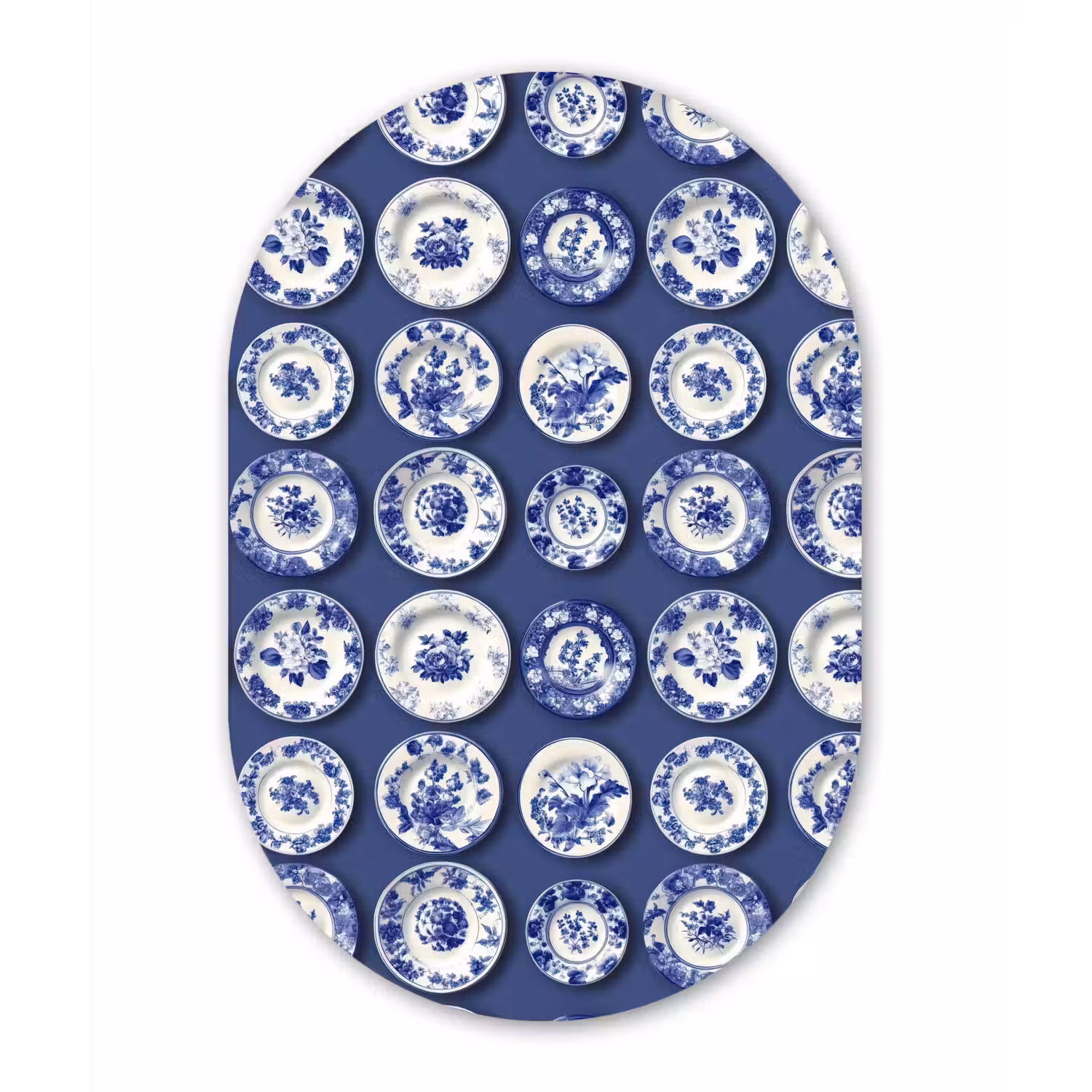 Borden - Floraal - Blauw Wandcirkel Ovaal Aluminium middel 839 -3d