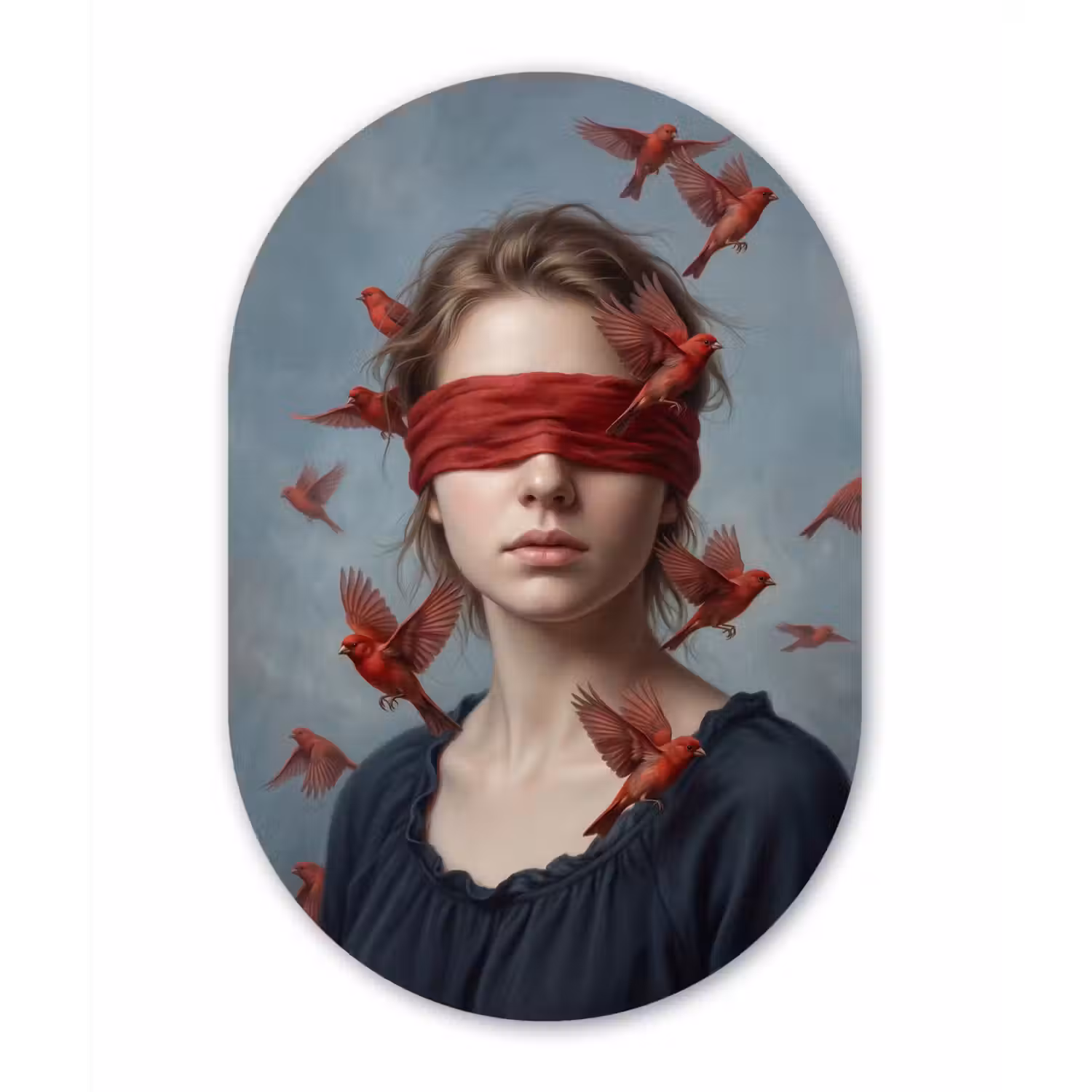 Portret - Krachtig - Rood Wandcirkel Ovaal Aluminium middel -3d