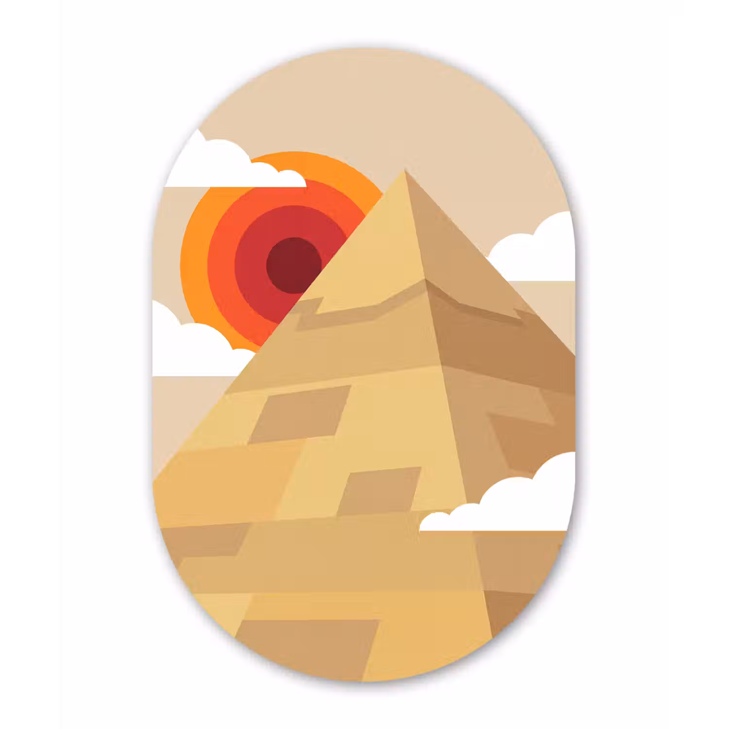 Piramide - Zon - Woestijn - Modern - Oranje Wandcirkel Ovaal Aluminium middel -3d