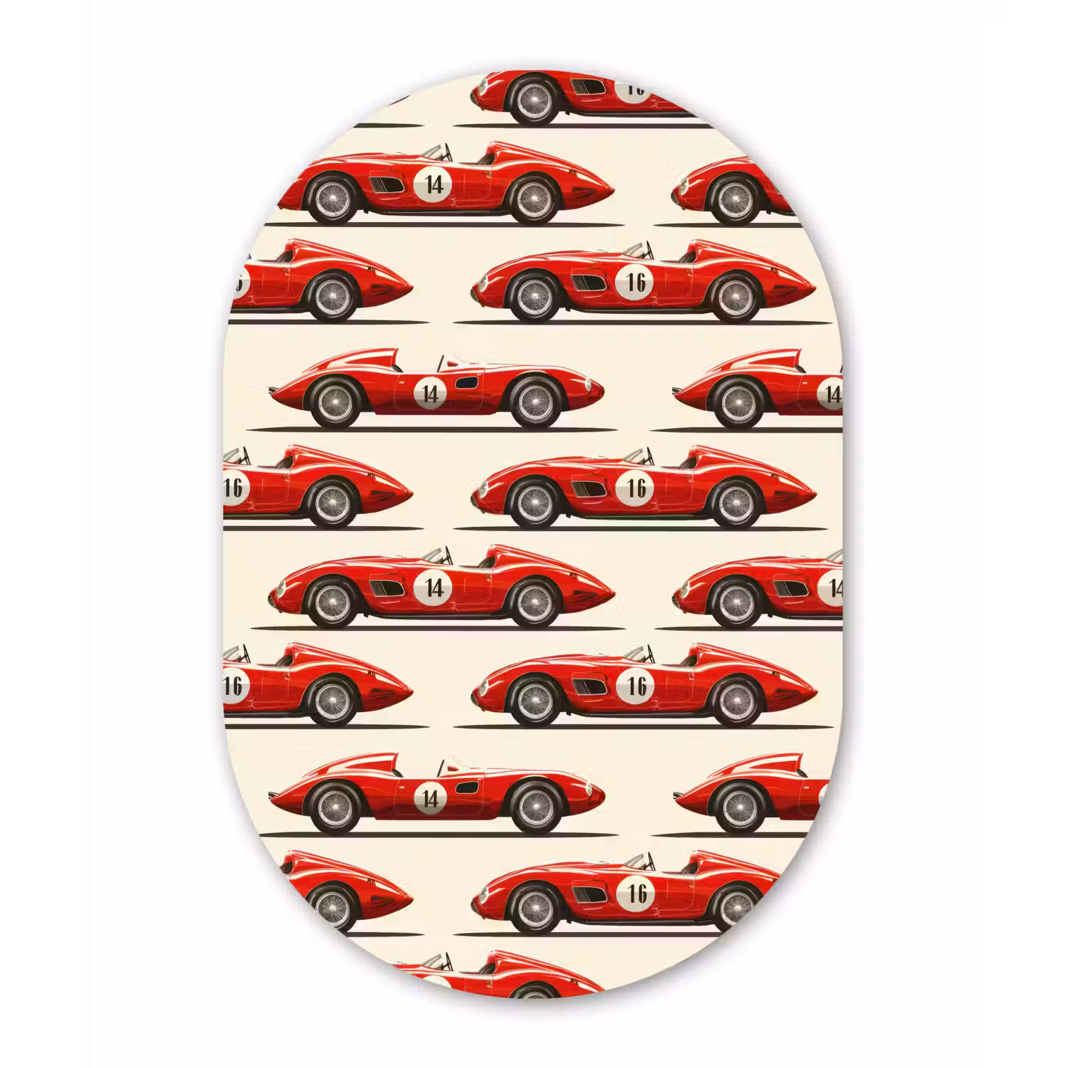 Raceauto - Retro - Rood Wandcirkel Ovaal Aluminium middel 839 -3d