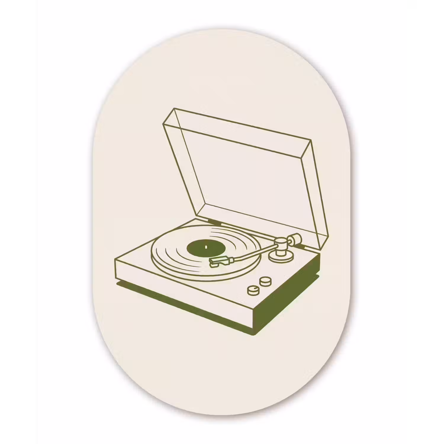 Platenspeler - Vinyl - Muziek - Minimalistisch - Groen Wandcirkel Ovaal Aluminium middel -3d