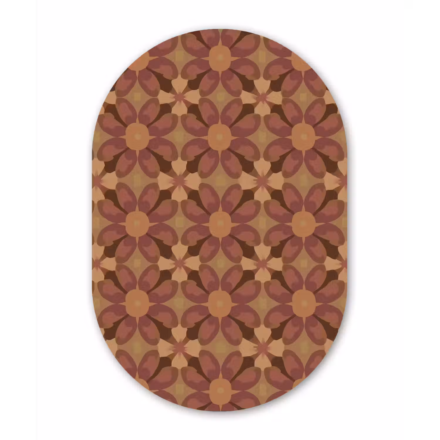 Retro - Bloemen - Bruin Wandcirkel Ovaal Aluminium middel 839 -3d