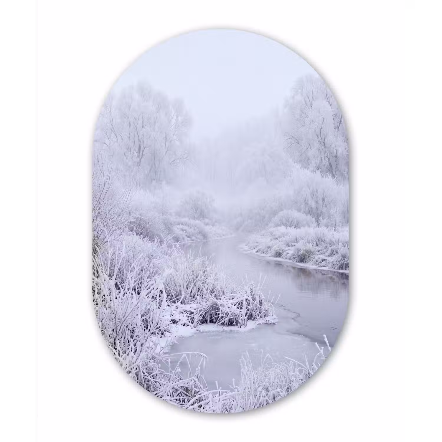 Rivier - Sneeuw - Bos - Winter - Schilderachtig Wandcirkel Ovaal Aluminium middel -3d