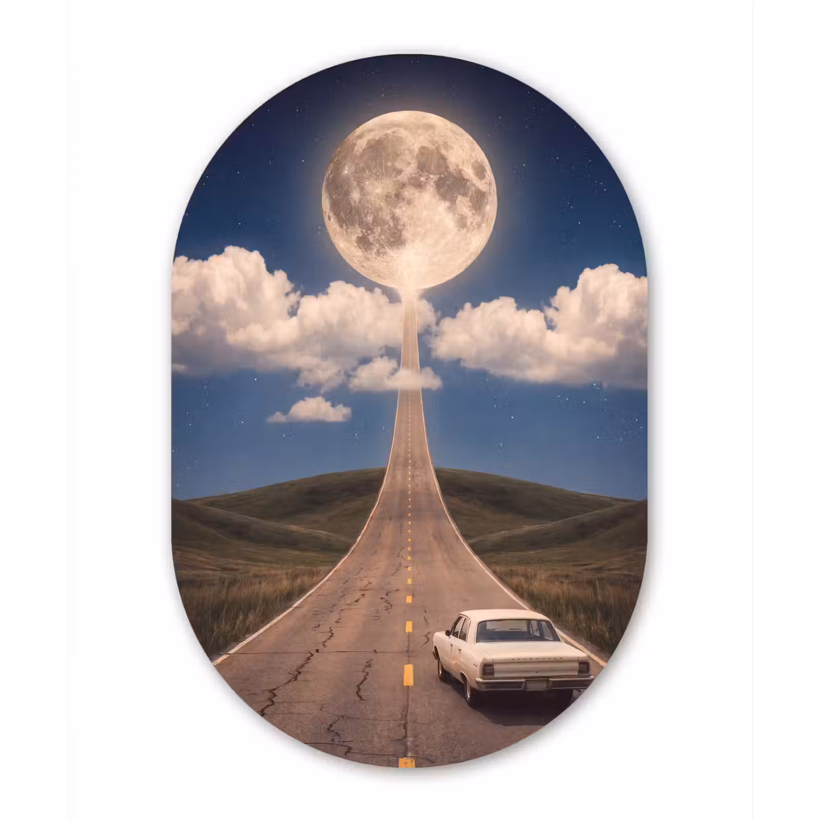 aluminium oval wall art - Road - Moon - Night - Weg - Maan - Nacht Wandcirkel Ovaal Aluminium middel