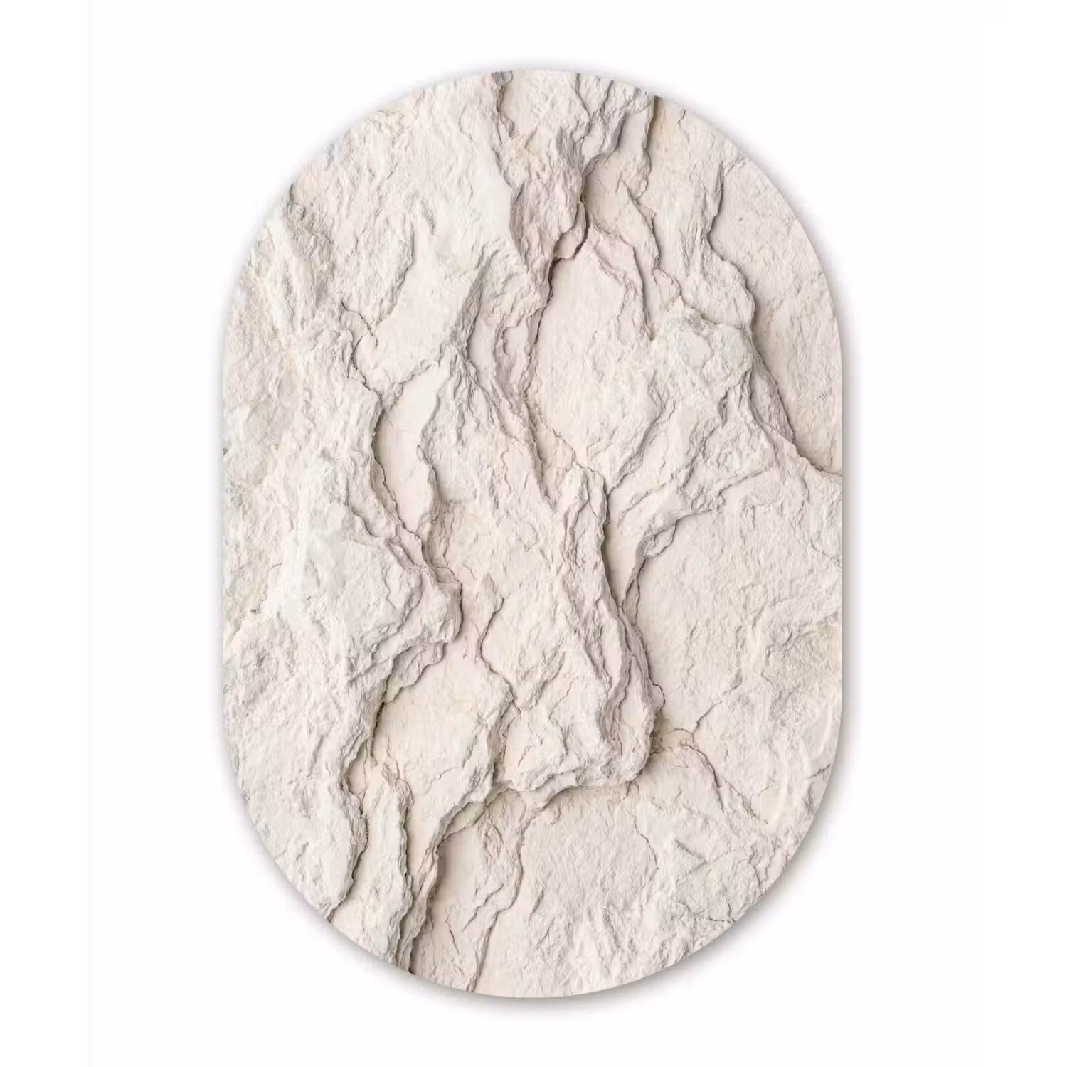 Rots - Structuur - Natuur - Beige - Abstract Wandcirkel Ovaal Aluminium middel -3d