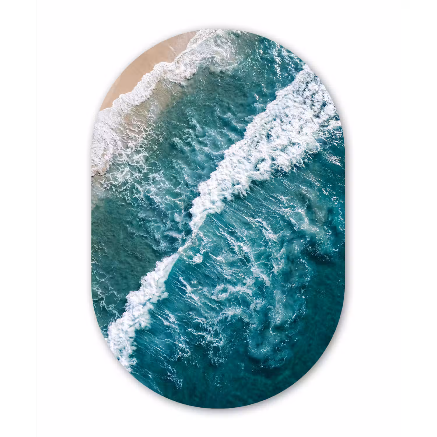 Zee - Strand - Golven - Natuur - Blauw Wandcirkel Ovaal Aluminium middel -3d