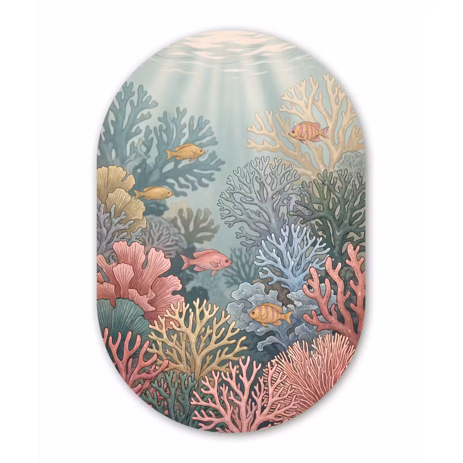 Zee - Koraal - Vis - Natuur - Kleurrijk Wandcirkel Ovaal Aluminium middel -3d