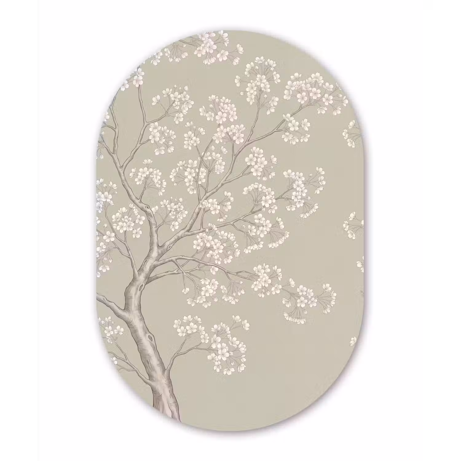 Sereen - Bloesem - Wit Wandcirkel Ovaal Aluminium middel -3d
