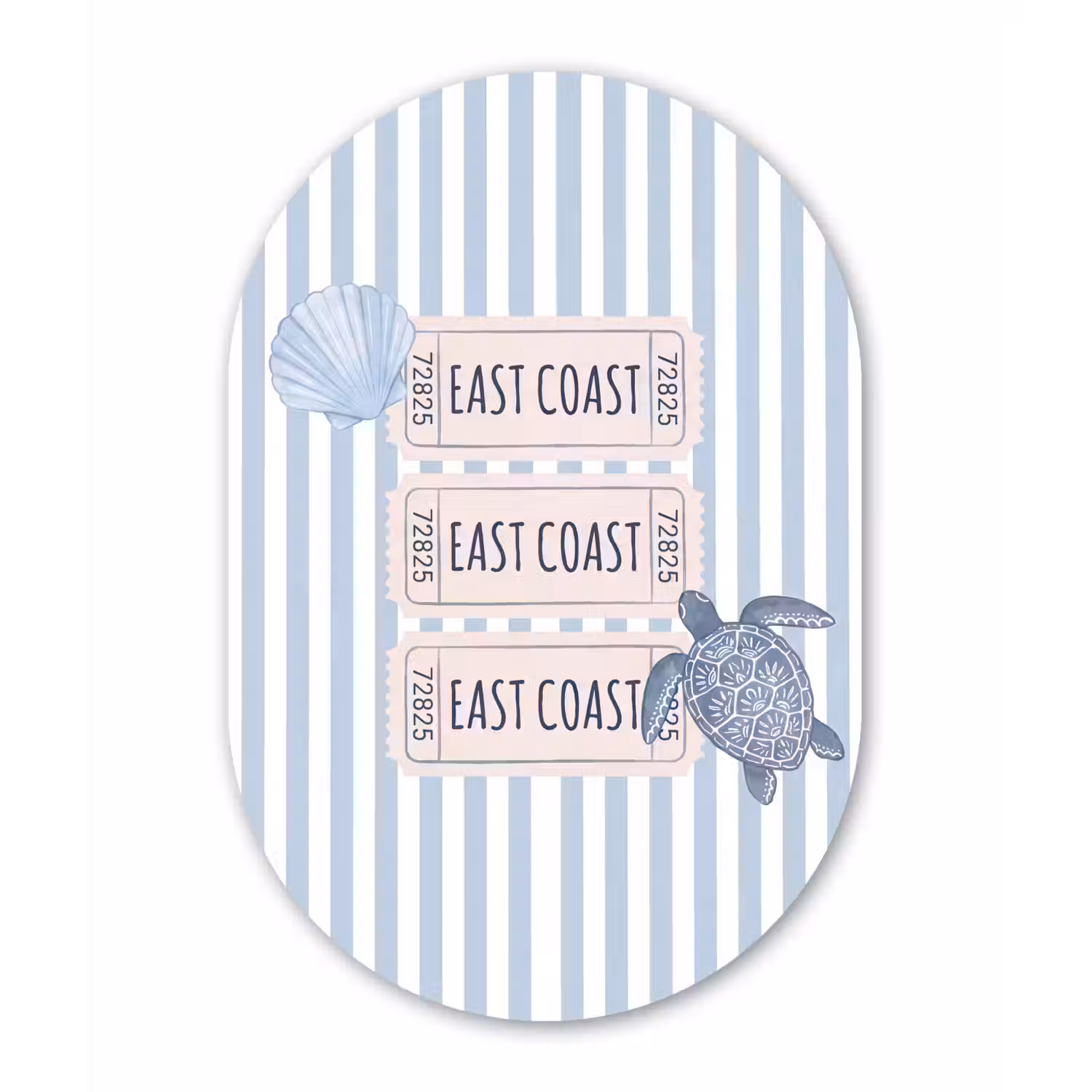 Schelp - Oceaan - Kust - Blauw - Illustratie Wandcirkel Ovaal Aluminium middel -3d
