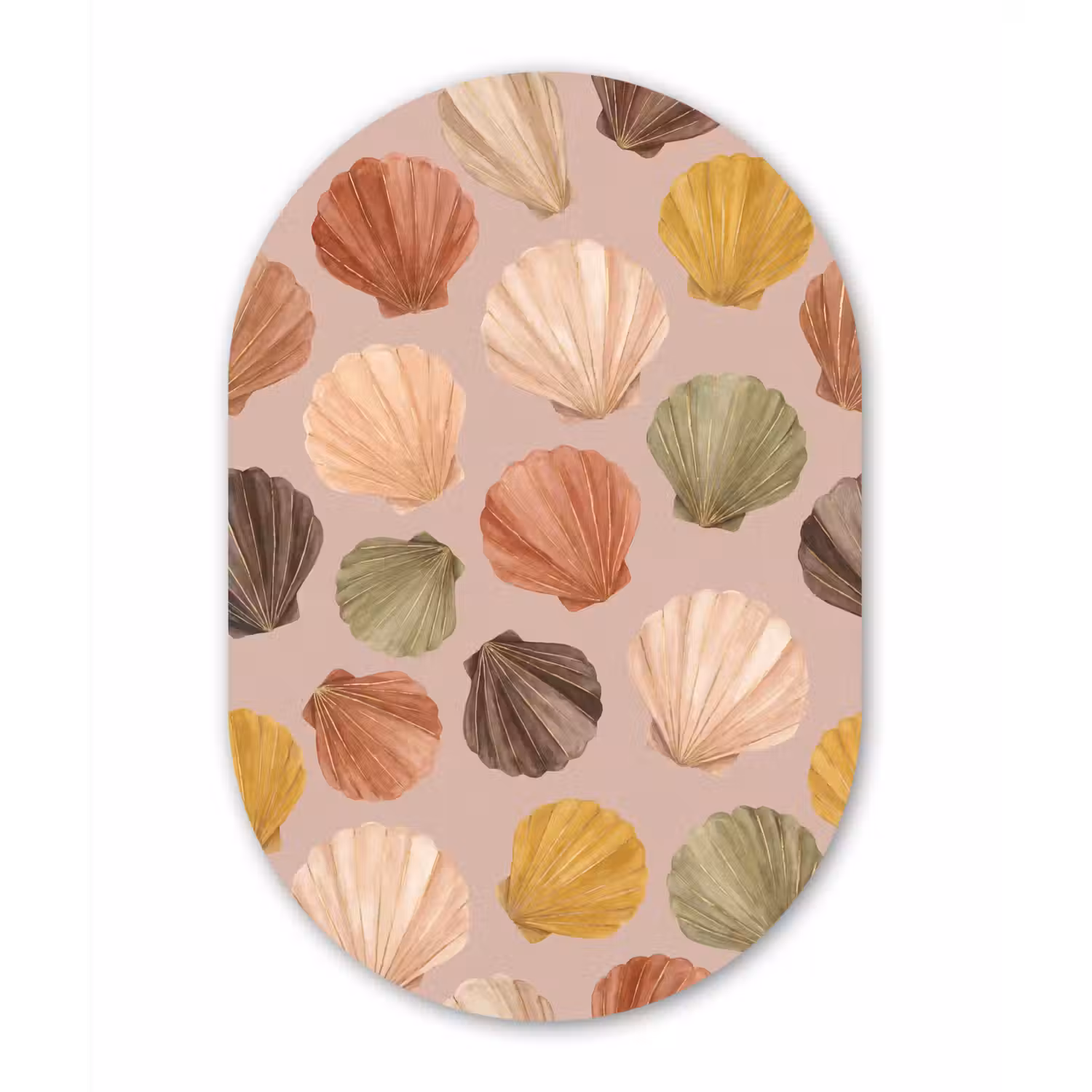 Schelp - Patroon - Zee - Aquarel - Aardetinten Wandcirkel Ovaal Aluminium middel -3d