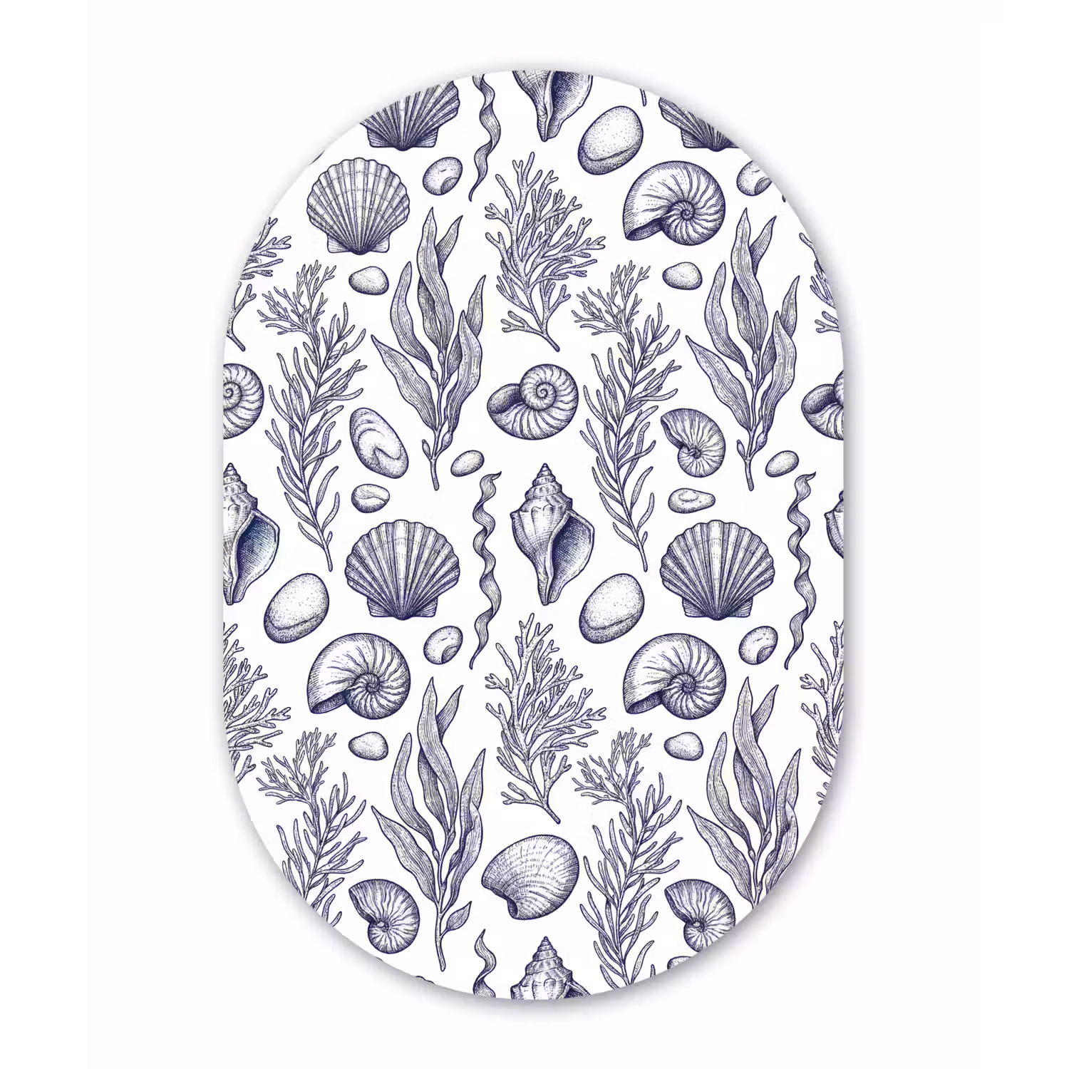 Schelpen - Zeewier - Oceaan - Illustratie - Blauw Wandcirkel Ovaal Aluminium middel -3d
