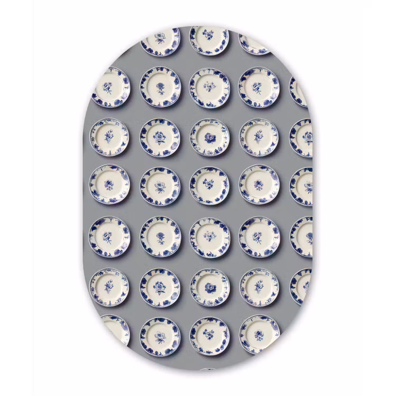 Borden - Bloemen - Blauw - Wit Wandcirkel Ovaal Aluminium middel 839 -3d