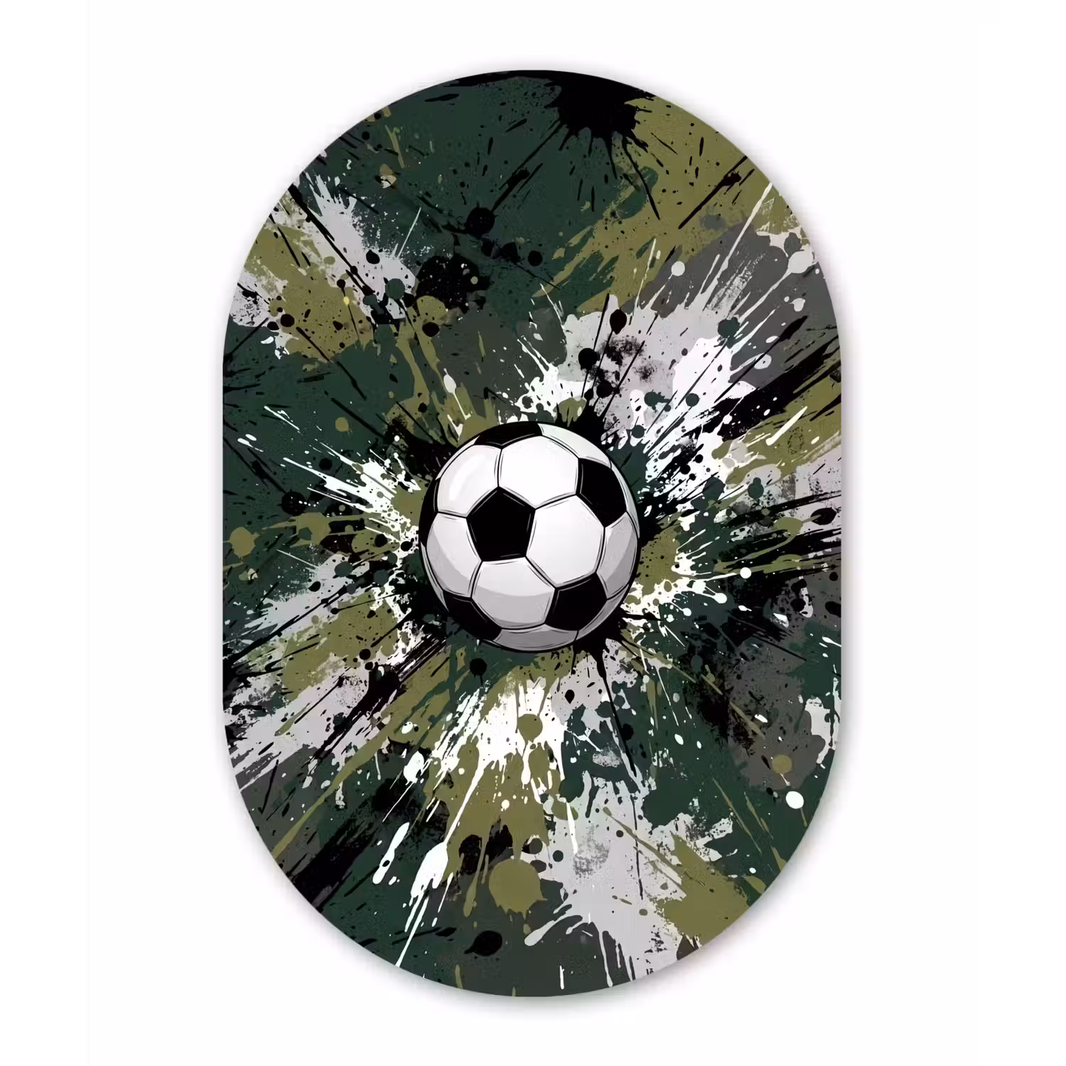 Voetbal - Verf - Spetters - Groen Wandcirkel Ovaal Aluminium middel -3d