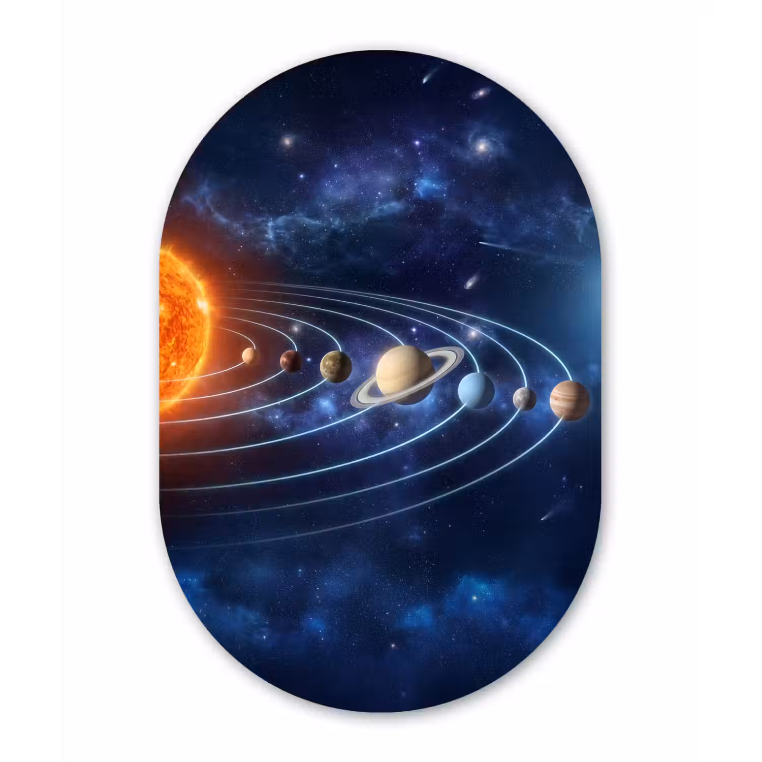 Ruimte - Zonnestelsel - Blauw Wandcirkel Ovaal Aluminium middel -3d