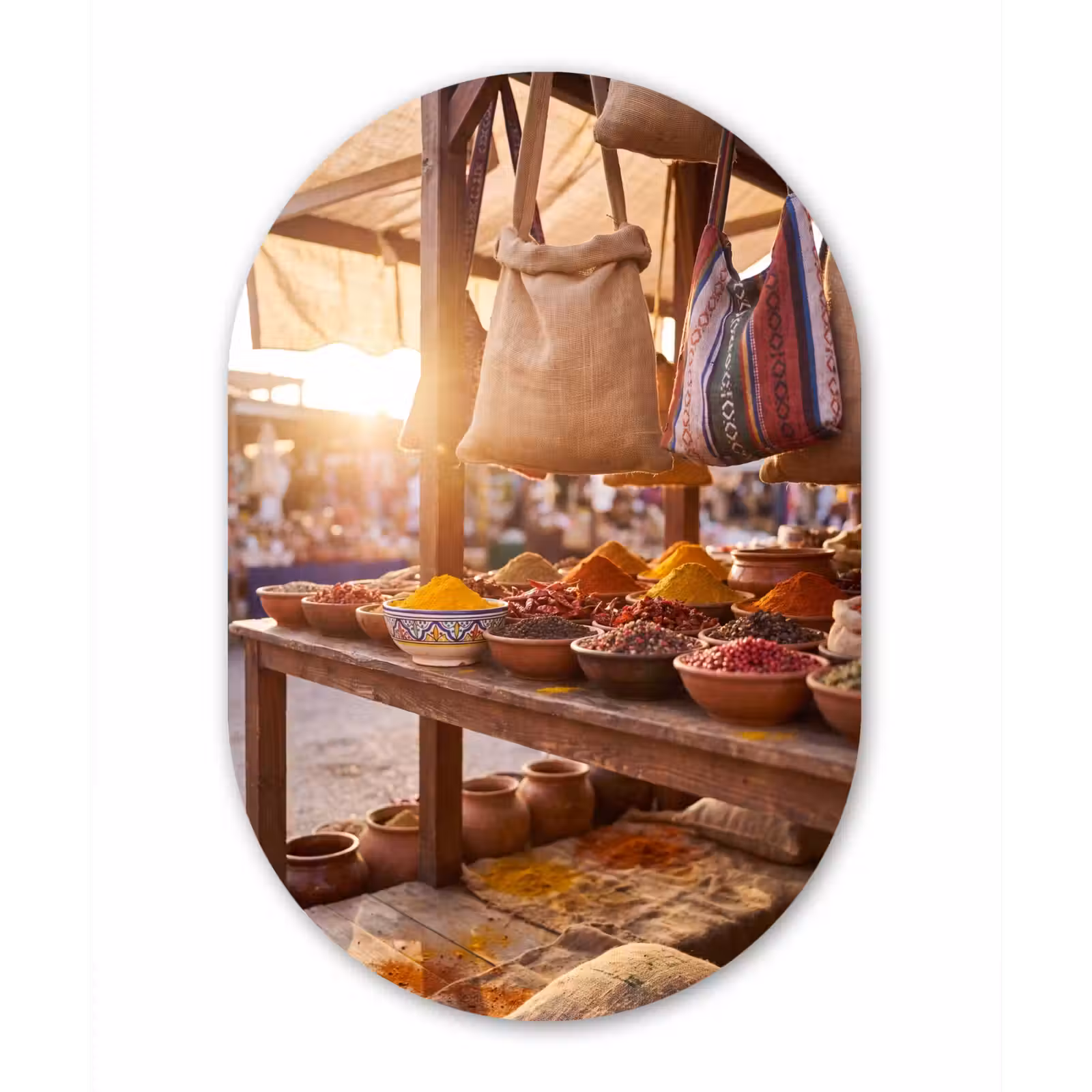 aluminium oval wall art - Spices - Market - Colorful - Specerijen - Markt - Kleurrijk Wandcirkel Ovaal Aluminium middel