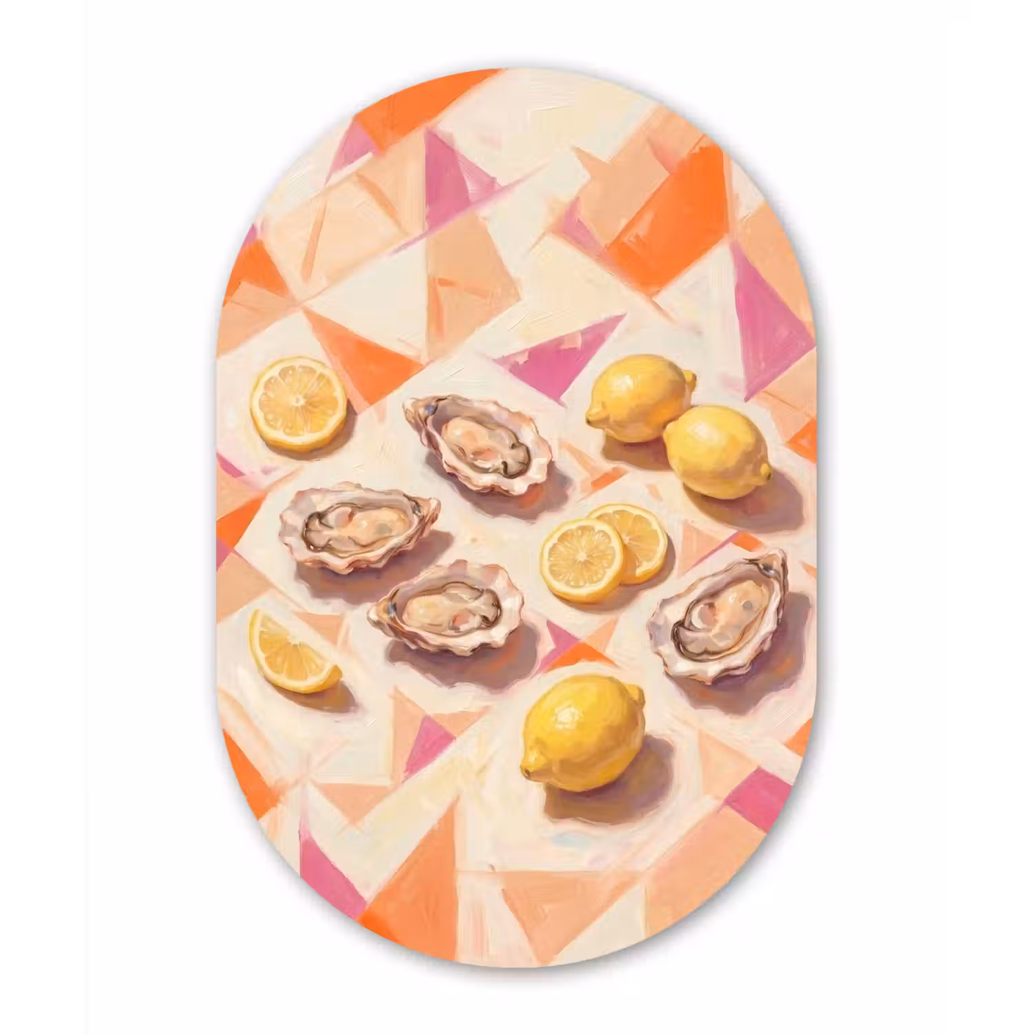 Stilleven - Citroenen - Oesters - Abstract - Oranje Wandcirkel Ovaal Aluminium middel -3d