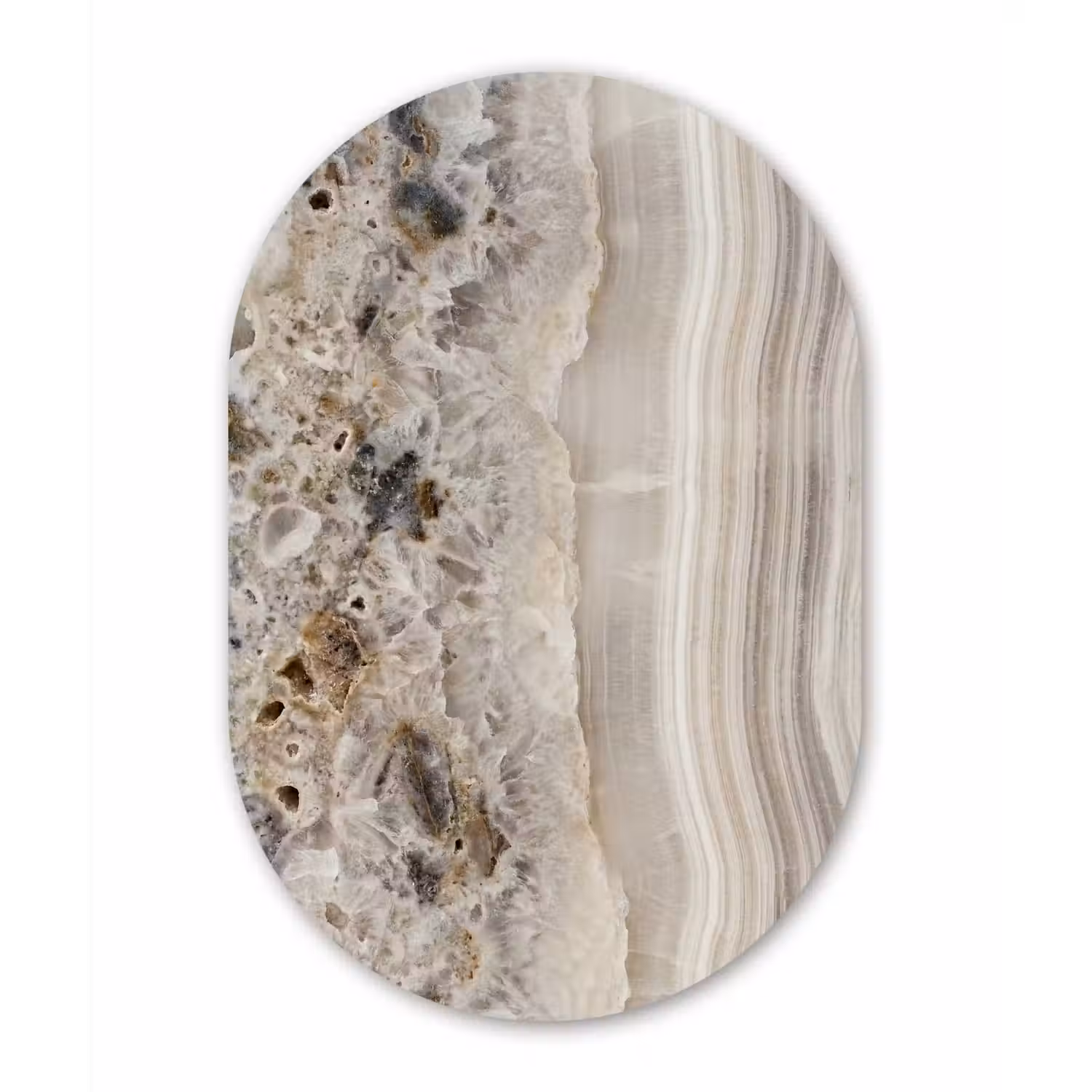 Steen - Textuur - Abstract - Beige - Wit Wandcirkel Ovaal Aluminium middel -3d