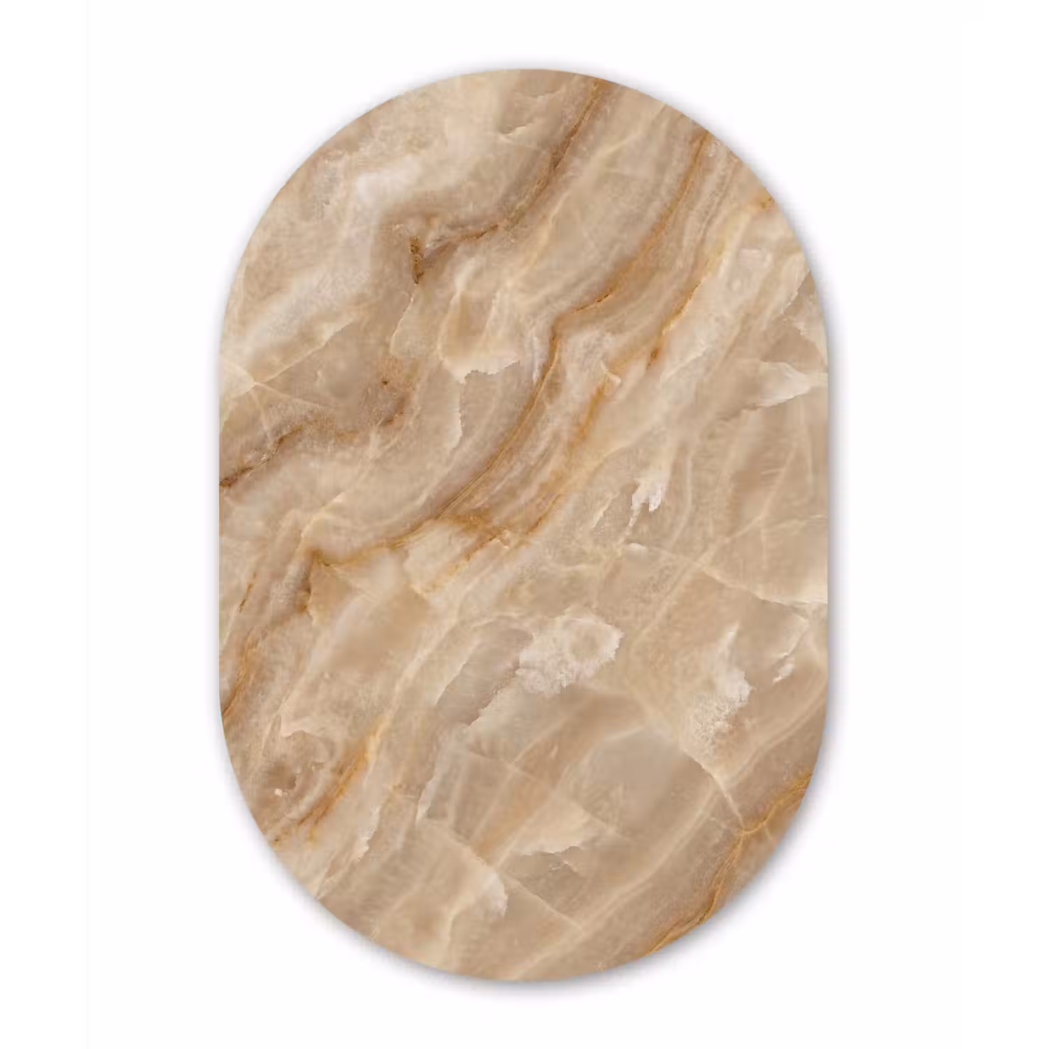 Steen - Ader - Natuur - Modern - Beige Wandcirkel Ovaal Aluminium middel -3d