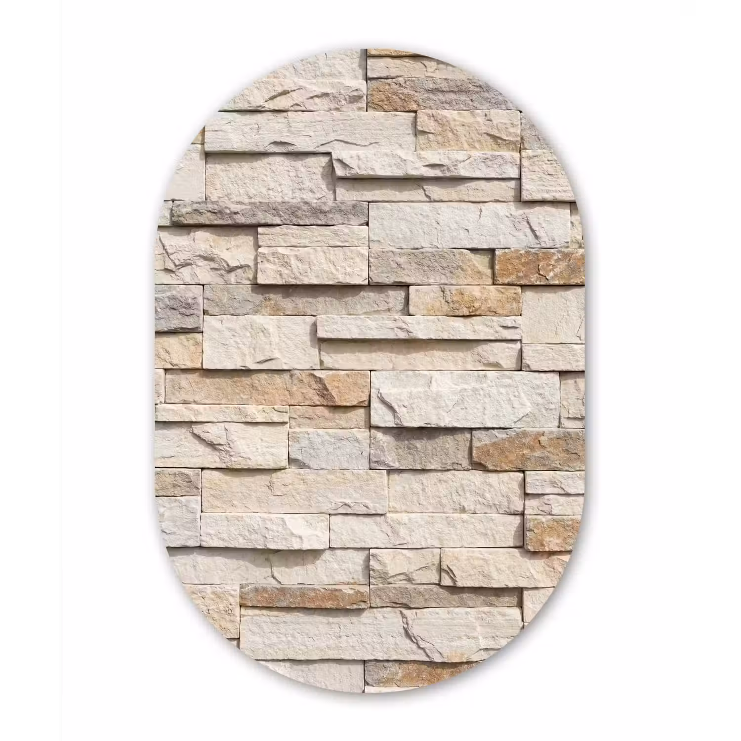 Steen - Muur - Textuur - Rustiek - Beige Wandcirkel Ovaal Aluminium middel -3d