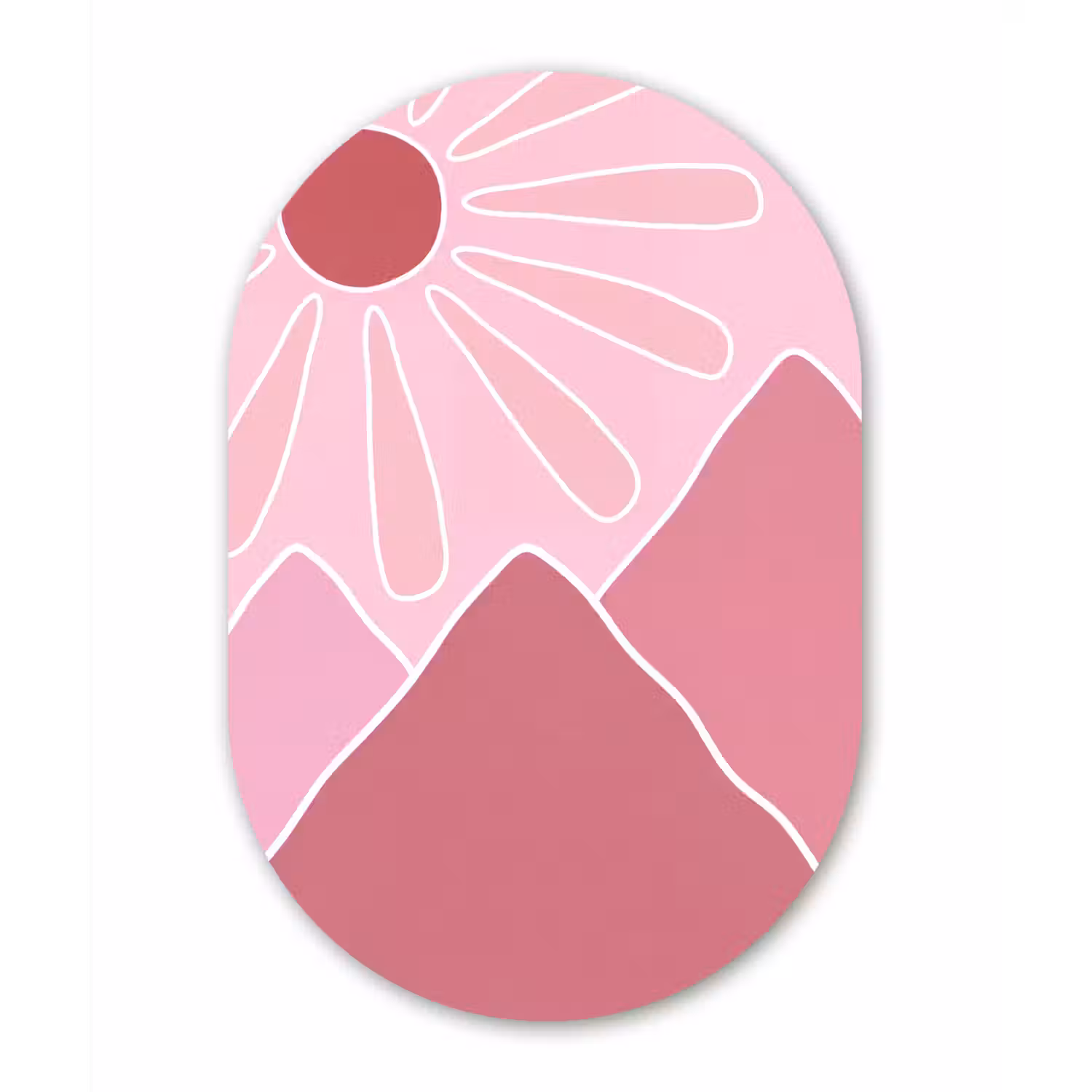 Zon - Bergen - Natuur - Abstract - Roze Wandcirkel Ovaal Aluminium middel -3d