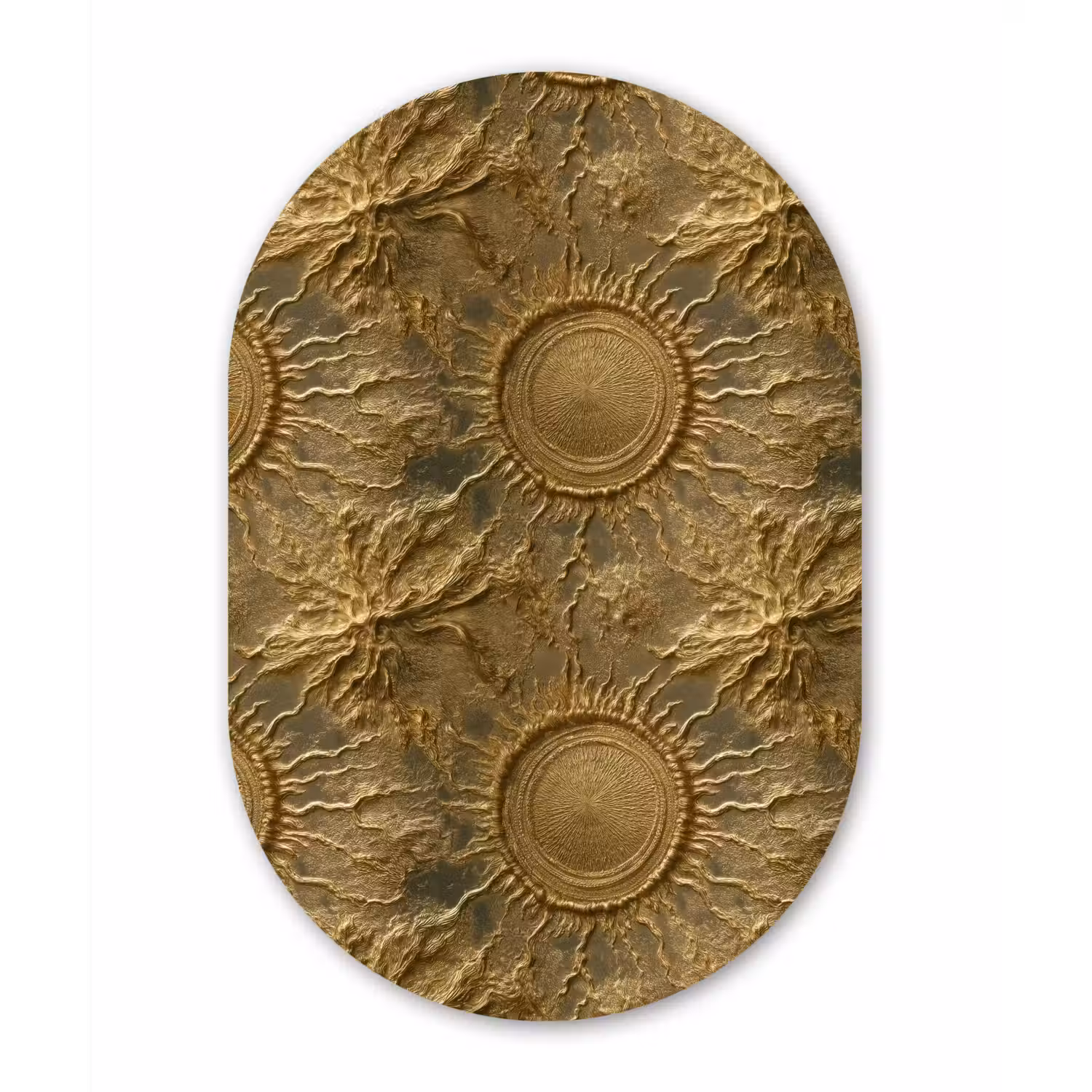 Zon - Reliëf - Antiek - Goud Wandcirkel Ovaal Aluminium middel 839 -3d