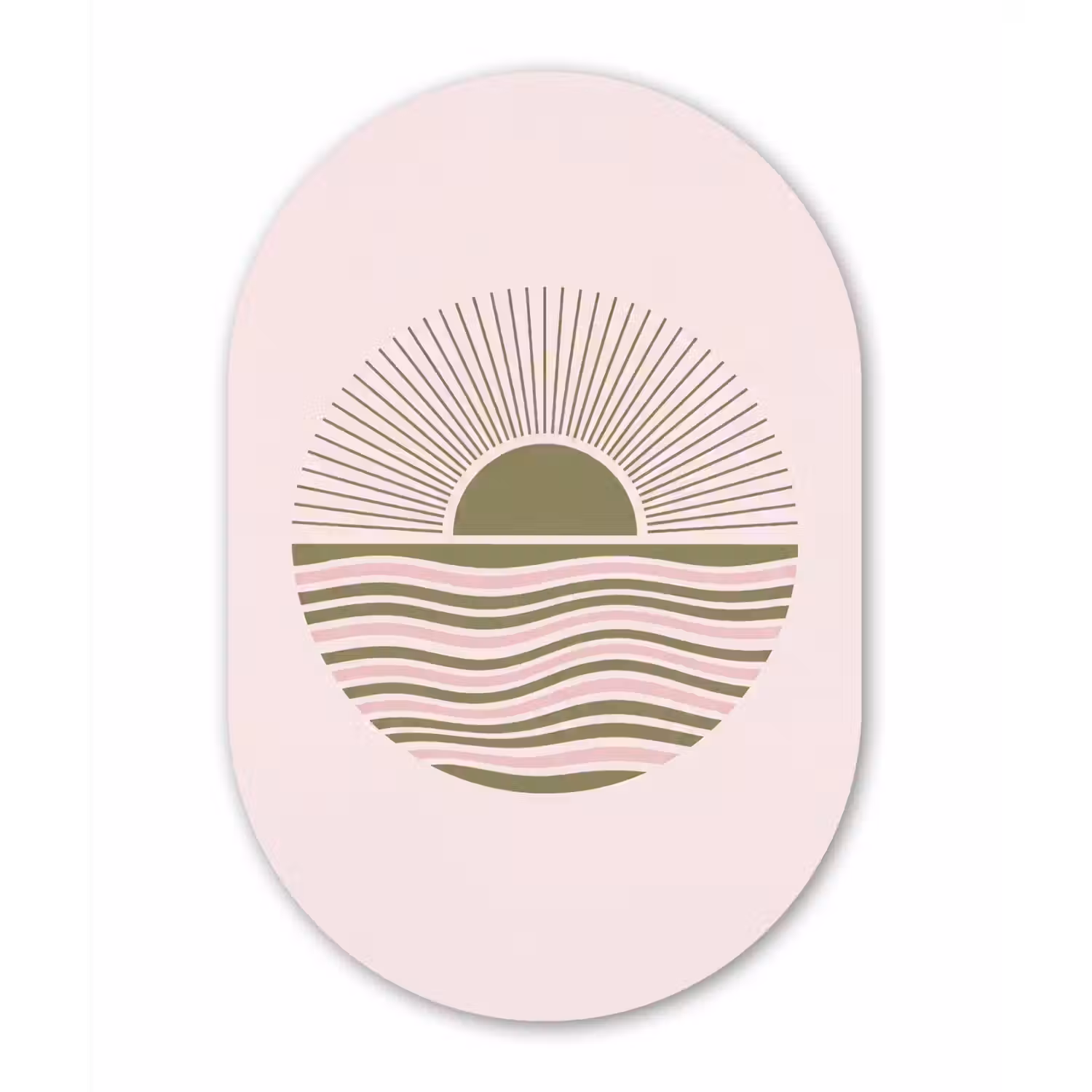Zon - Zee - Abstract - Modern - Roze Wandcirkel Ovaal Aluminium middel -3d