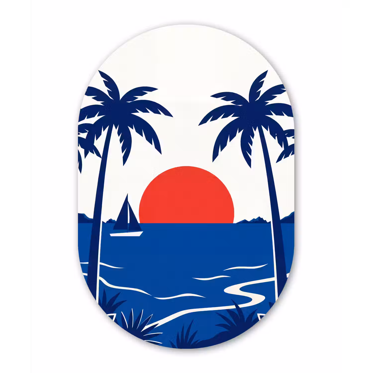 Zonsondergang - Zee - Palmboom - Tropisch - Modern Wandcirkel Ovaal Aluminium middel -3d