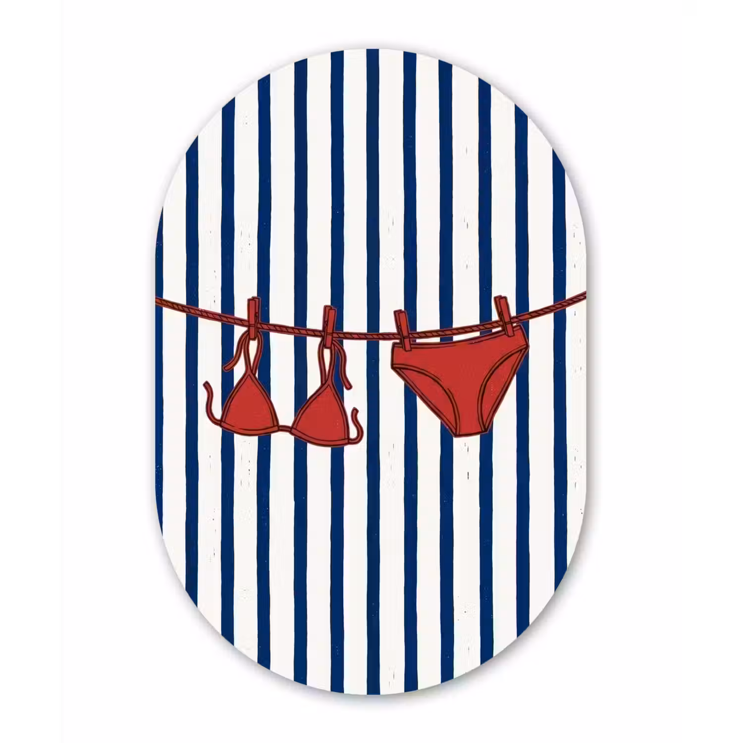 Badkleding - Waslijn - Zomer - Illustratie - Rood Wandcirkel Ovaal Aluminium middel -3d