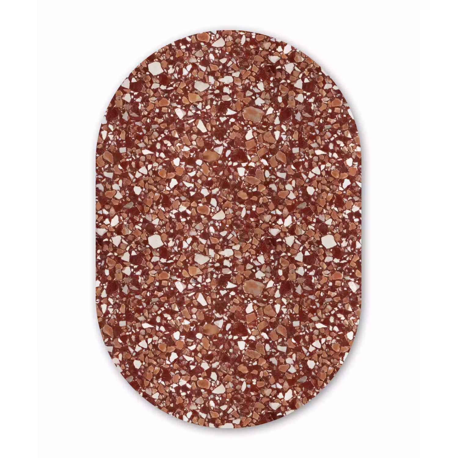 Terrazzo - Patroon - Steentextuur - Roodbruin Wandcirkel Ovaal Aluminium middel 839 -3d
