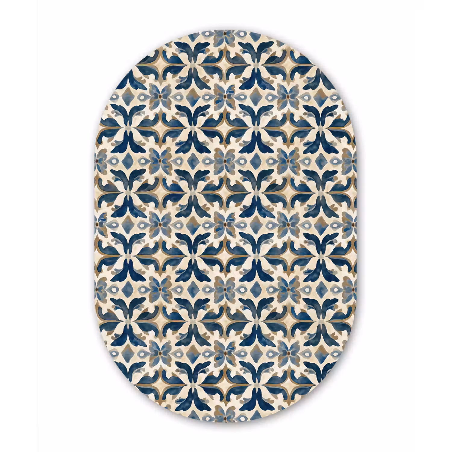 Tegel - Patroon - Blauw - Beige Wandcirkel Ovaal Aluminium middel 839 -3d
