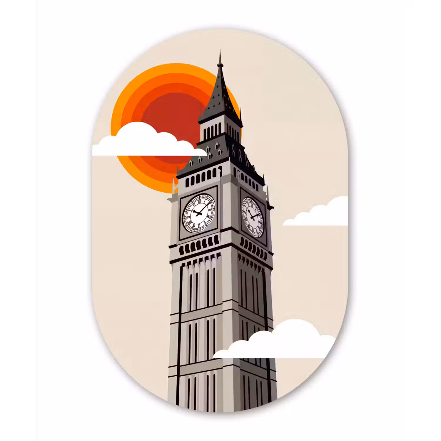 Toren - Klok - Londen - Architectuur - Retro Wandcirkel Ovaal Aluminium middel -3d