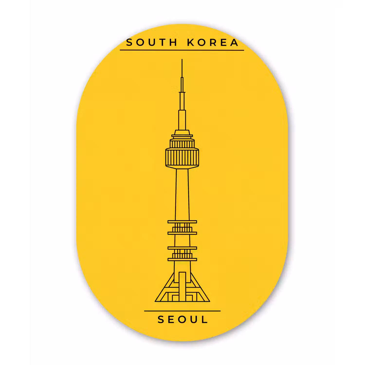 Toren - Seoul - Architectuur - Minimalistisch - Geel Wandcirkel Ovaal Aluminium middel -3d