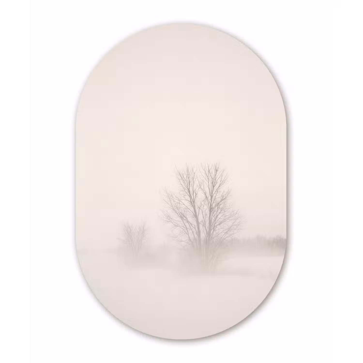 Boom - Mist - Sneeuw - Winter - Minimalistisch Wandcirkel Ovaal Aluminium middel -3d
