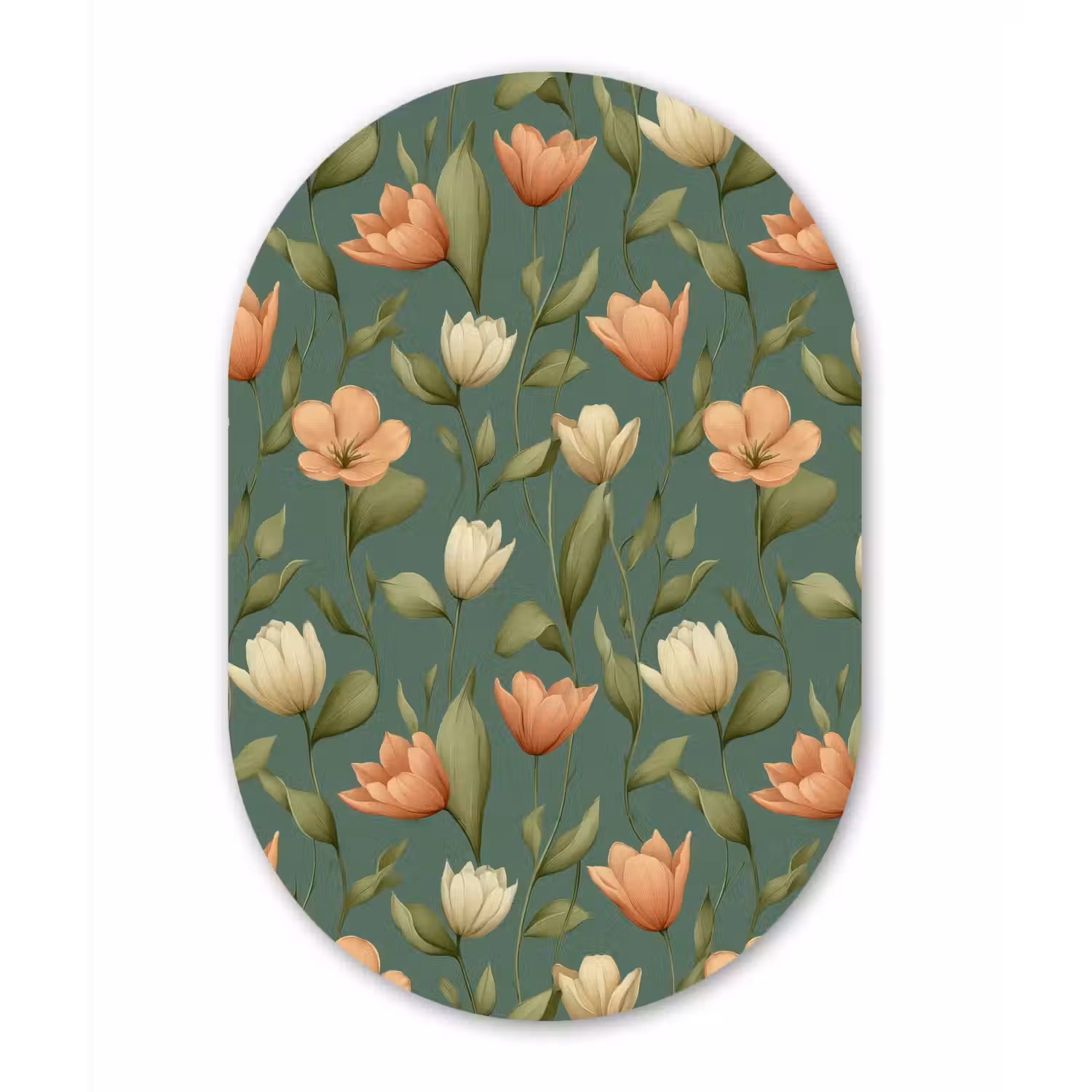 Tulpen - Botanisch - Groen Wandcirkel Ovaal Aluminium middel 839 -3d