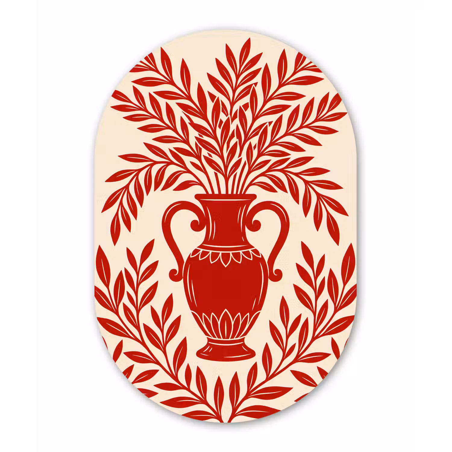 Vaas - Planten - Decoratie - Abstract - Rood Wandcirkel Ovaal Aluminium middel -3d