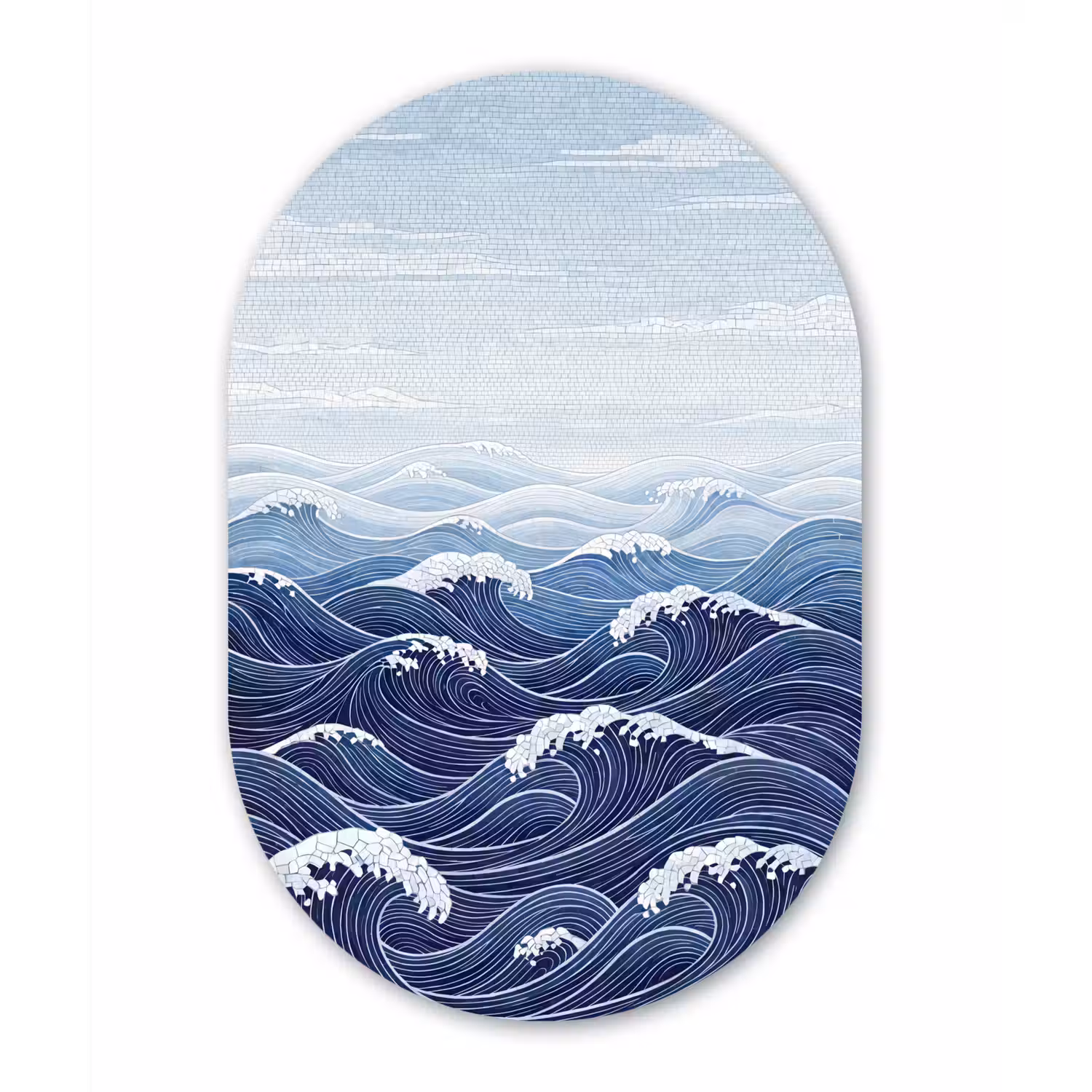 Water - Mozaïek - Landschap - Modern - Blauw Wandcirkel Ovaal Aluminium middel -3d