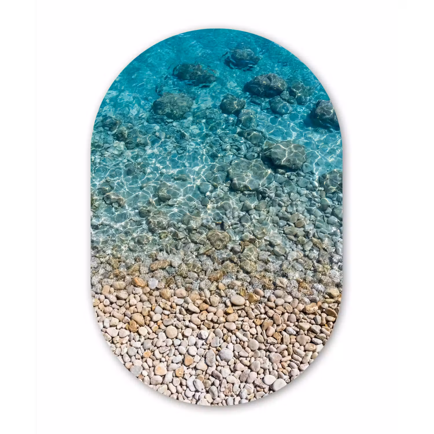 Water - Kiezels - Natuur - Levendig - Turkoois Wandcirkel Ovaal Aluminium middel -3d