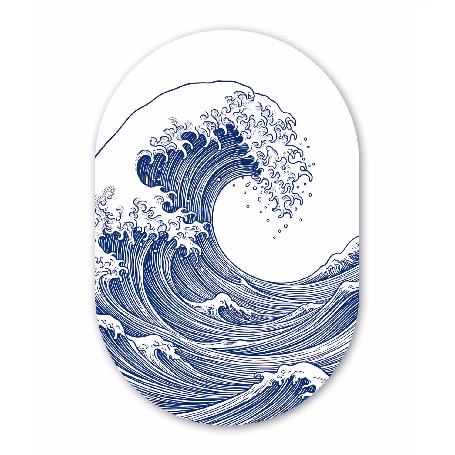 Golf - Japans - Zee - Illustratie - Blauw Wandcirkel Ovaal Aluminium middel -3d