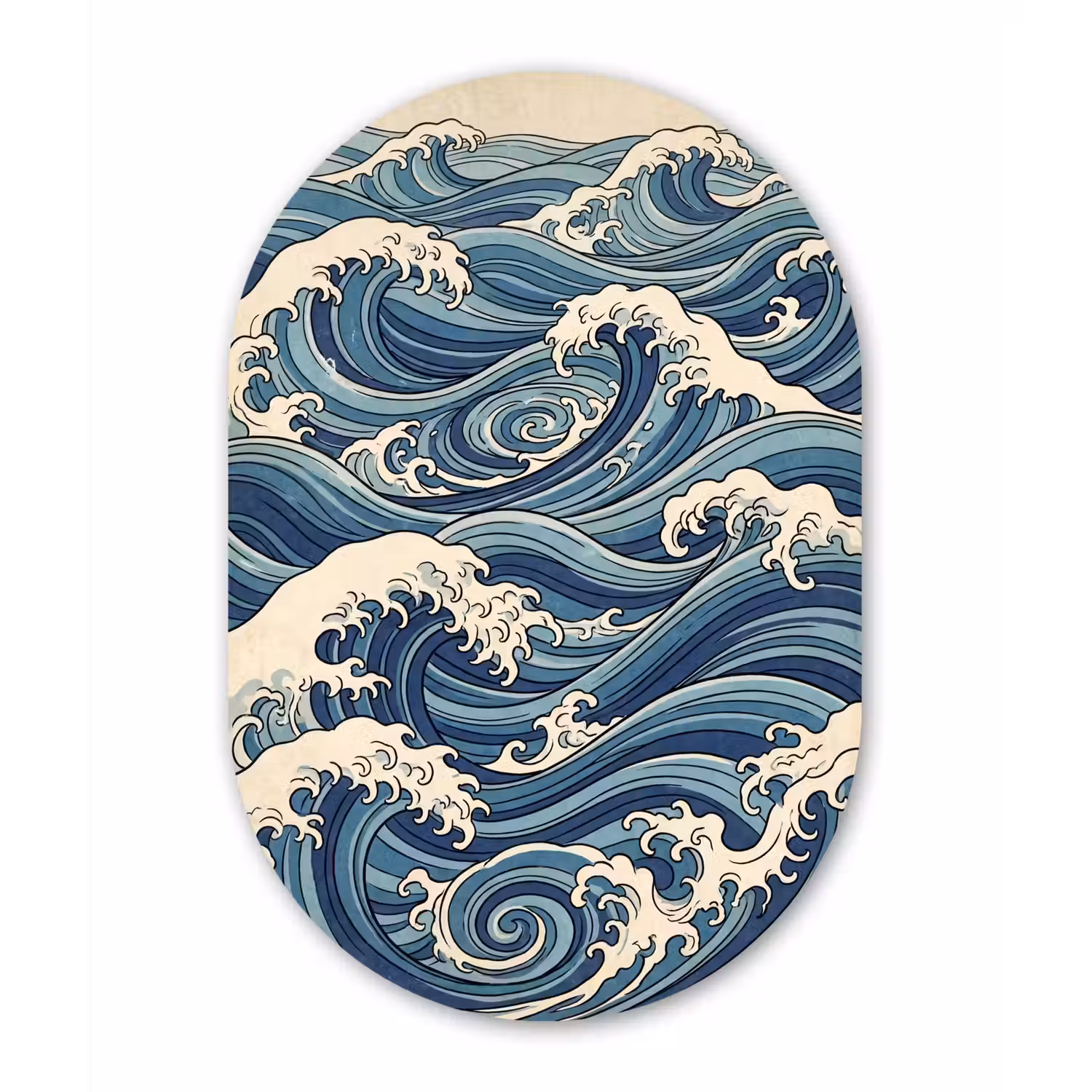 Golven - Zee - Natuur - Abstract - Blauw Wandcirkel Ovaal Aluminium middel -3d