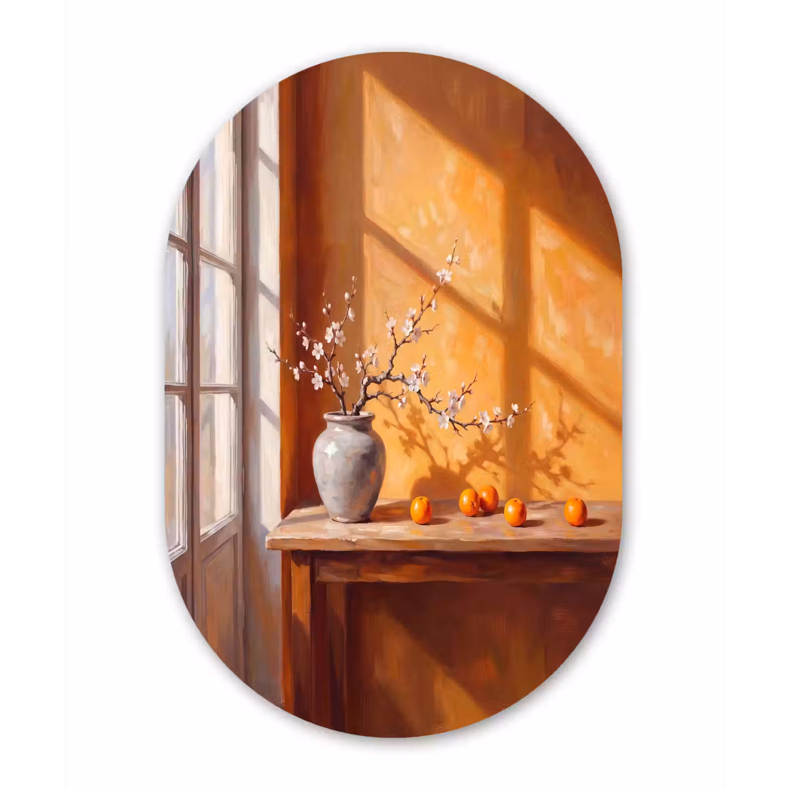 aluminium oval wall art - White Flowers - Still Life - Witte bloemen - Stilleven Wandcirkel Ovaal Aluminium middel