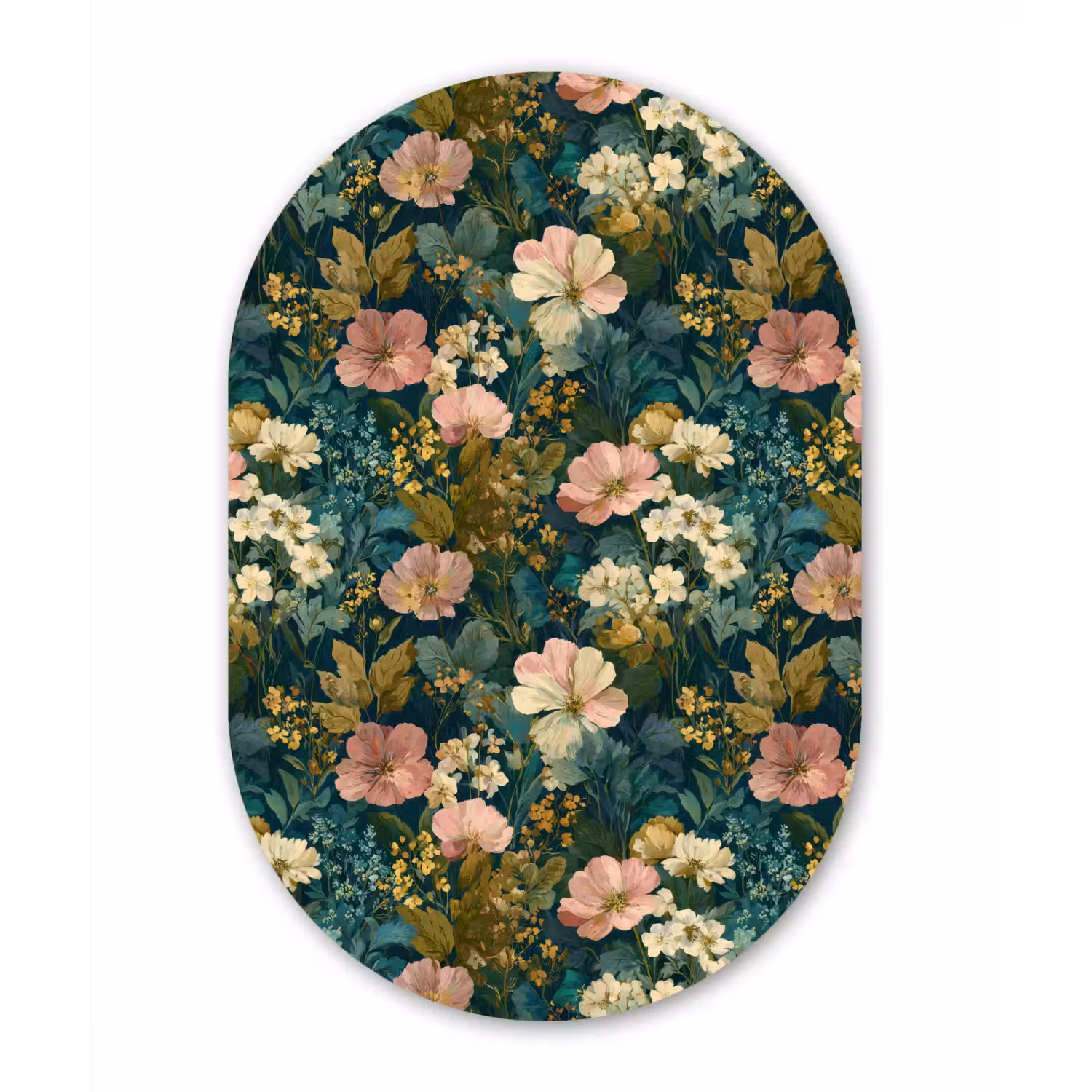 Wilde bloemen - Botanisch - Patroon - Roze - Romantisch Wandcirkel Ovaal Aluminium middel 839 -3d