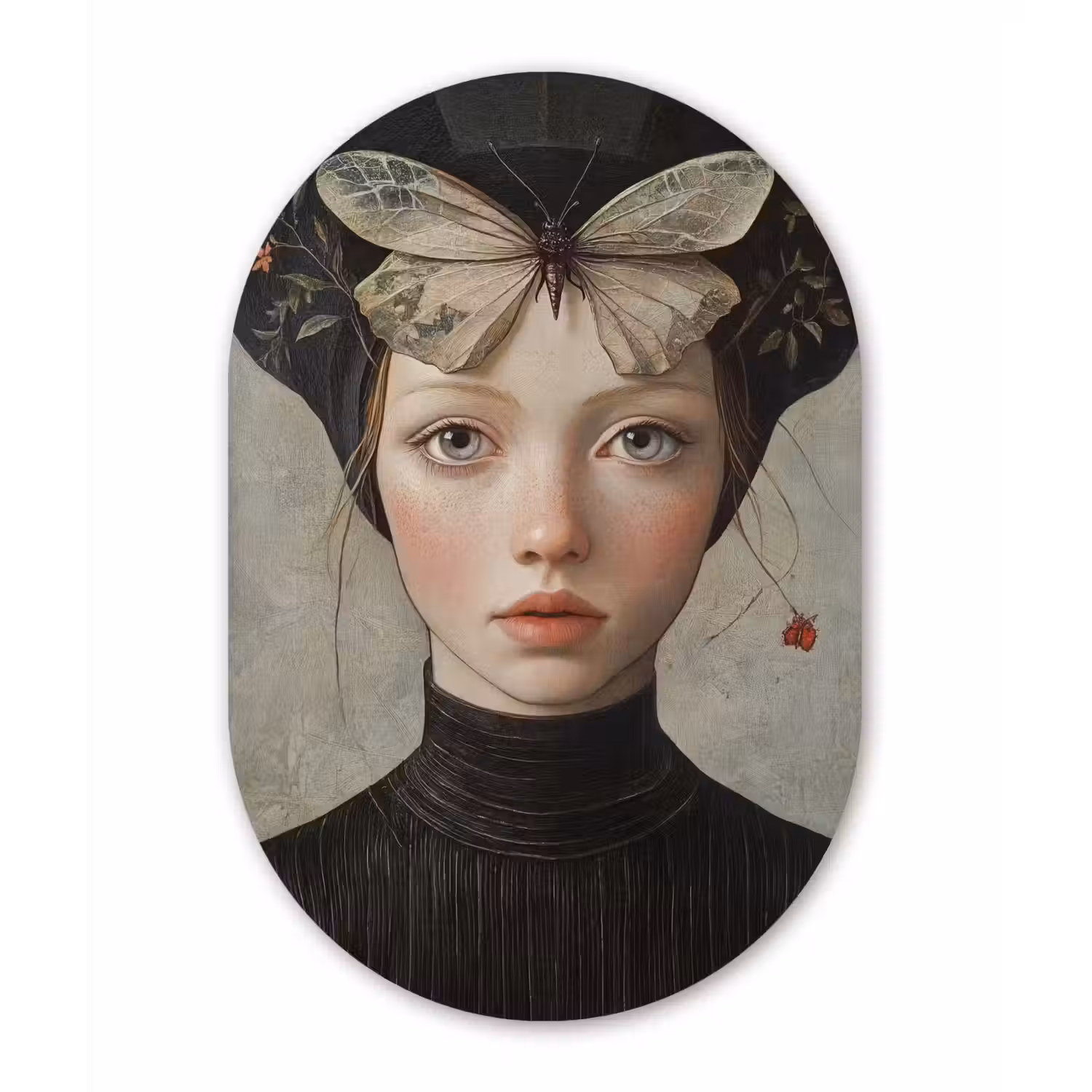 Woman - Butterfly - Art - Classic - Muted Wandcirkel Ovaal Aluminium middel -3d