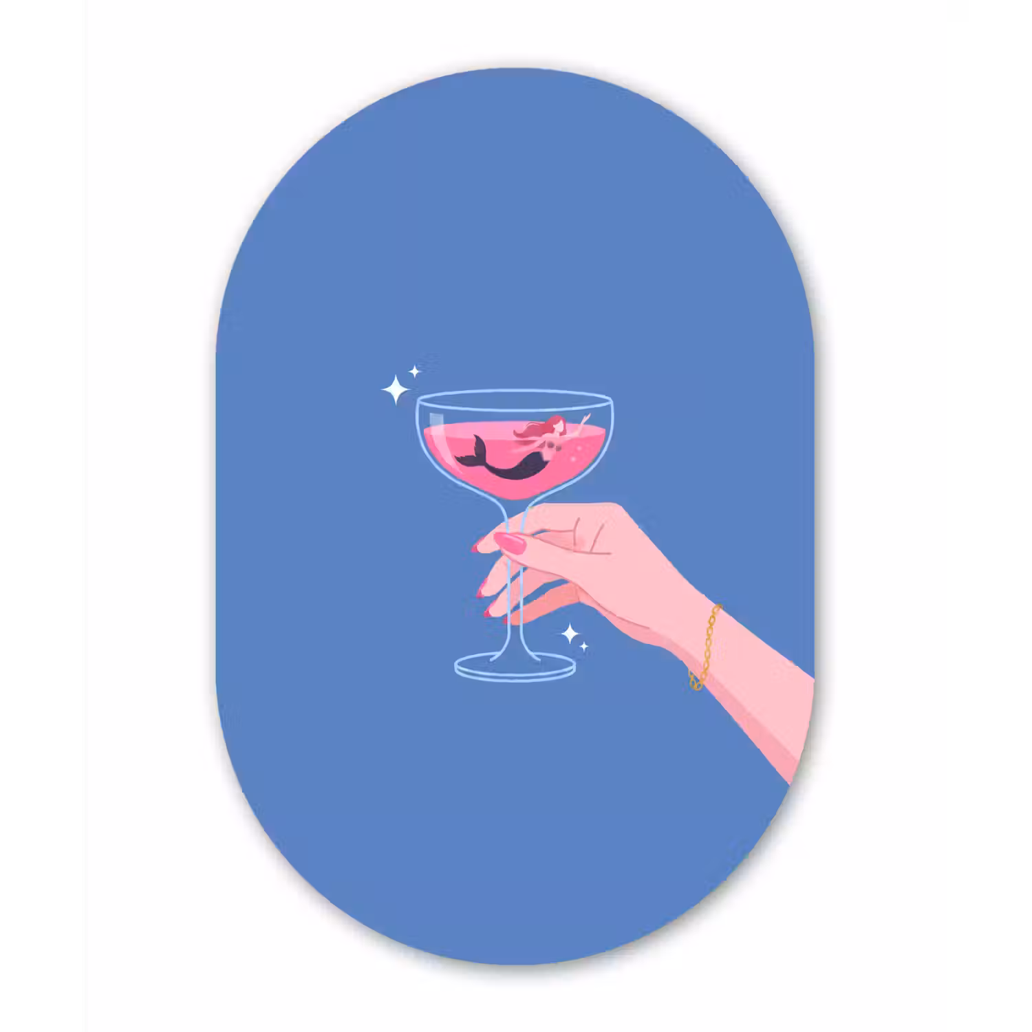 Vrouw - Glas - Abstract - Roze - Blauw Wandcirkel Ovaal Aluminium middel -3d