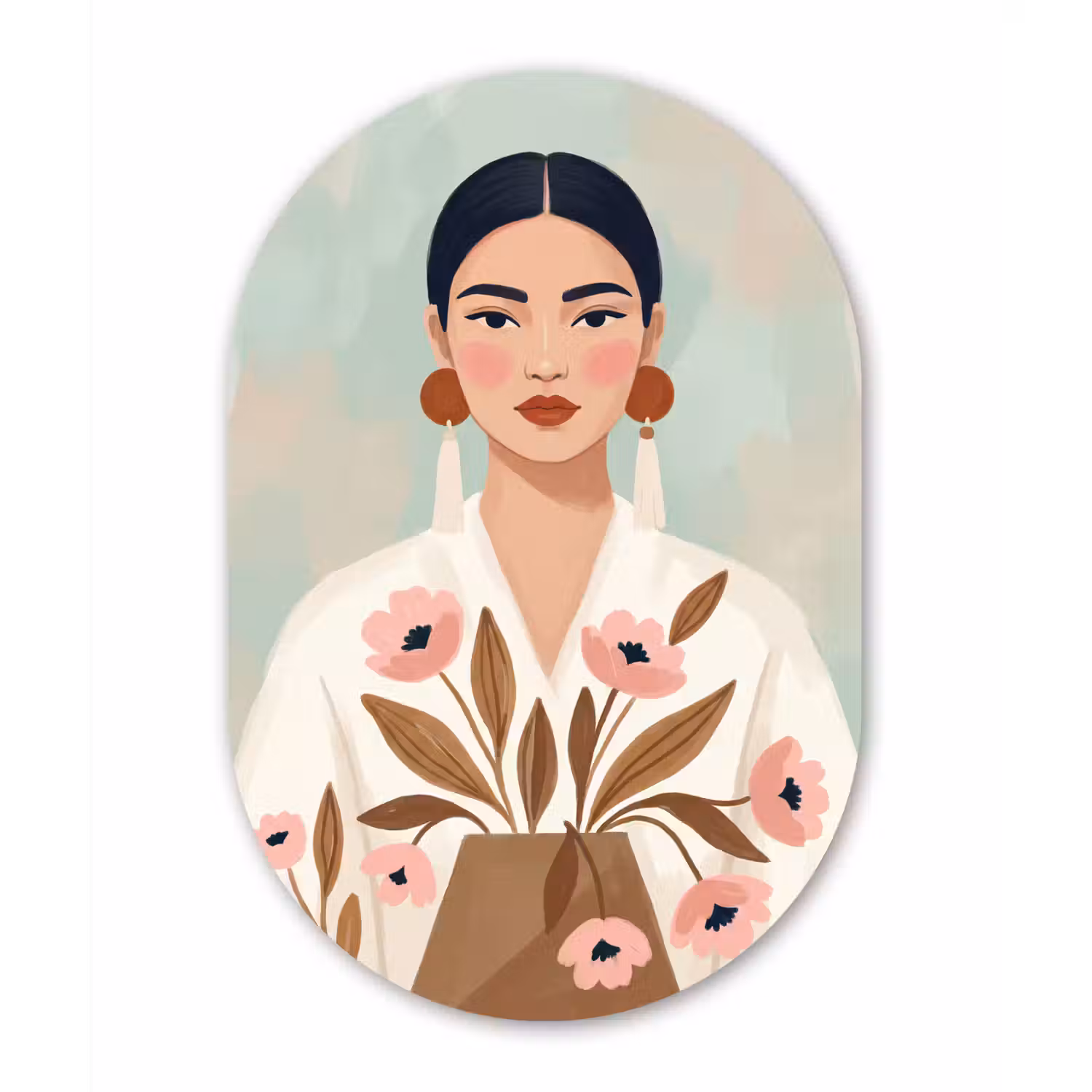 Vrouw - Kimono - Pastel Wandcirkel Ovaal Aluminium middel -3d