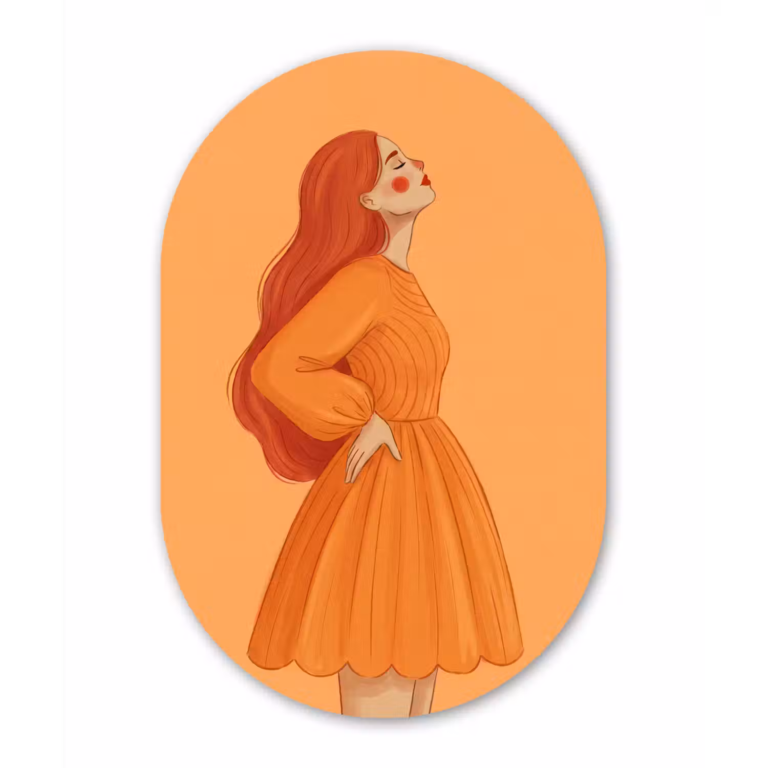 Vrouw - Profiel - Mensen - Modern - Oranje Wandcirkel Ovaal Aluminium middel -3d